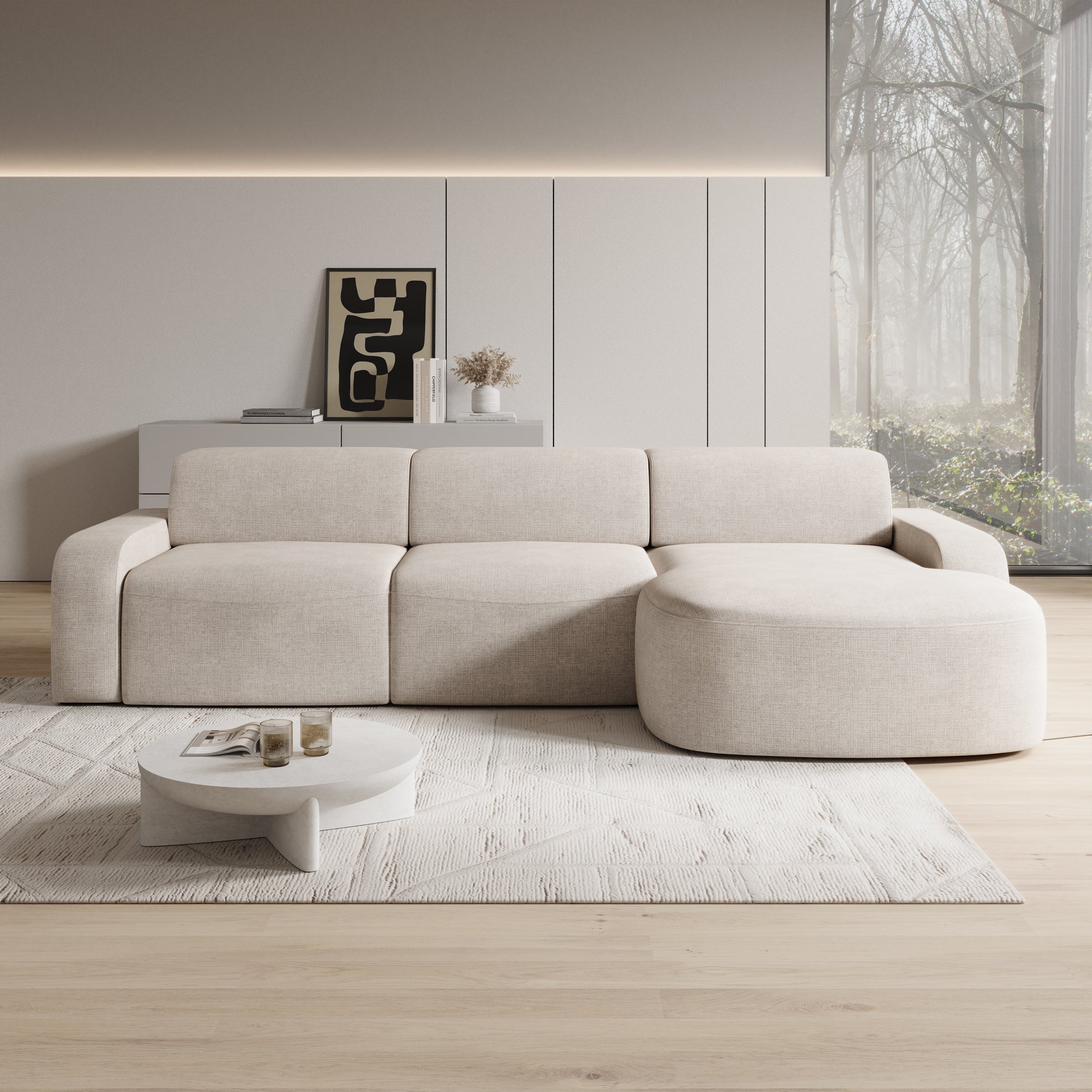 Liftado - Hoekbank 3-zits met chaise longue - Stof beige - Rechts