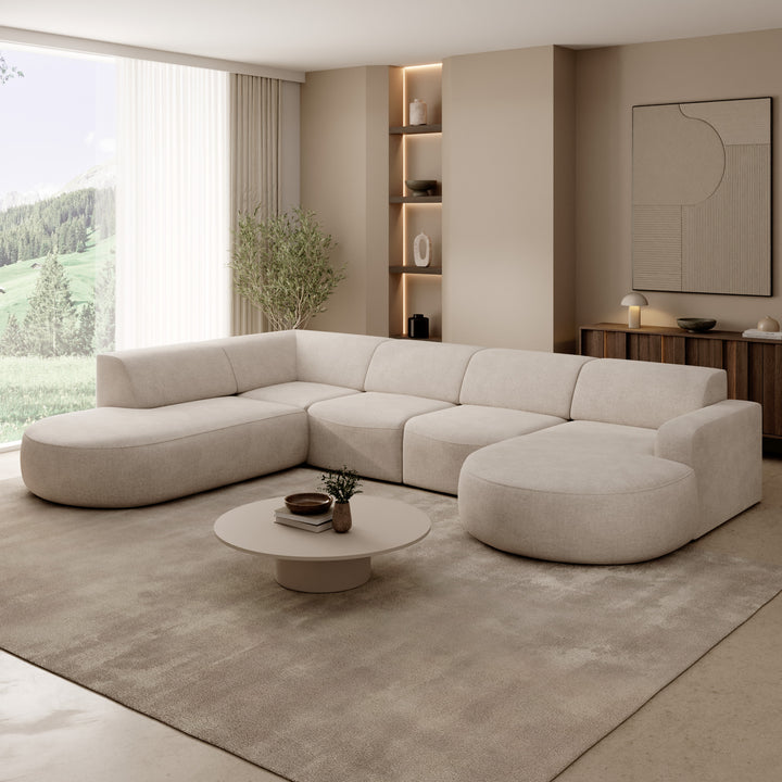 Liftado XL - Hoekbank 5-zits met chaise longue - Stof beige - Links