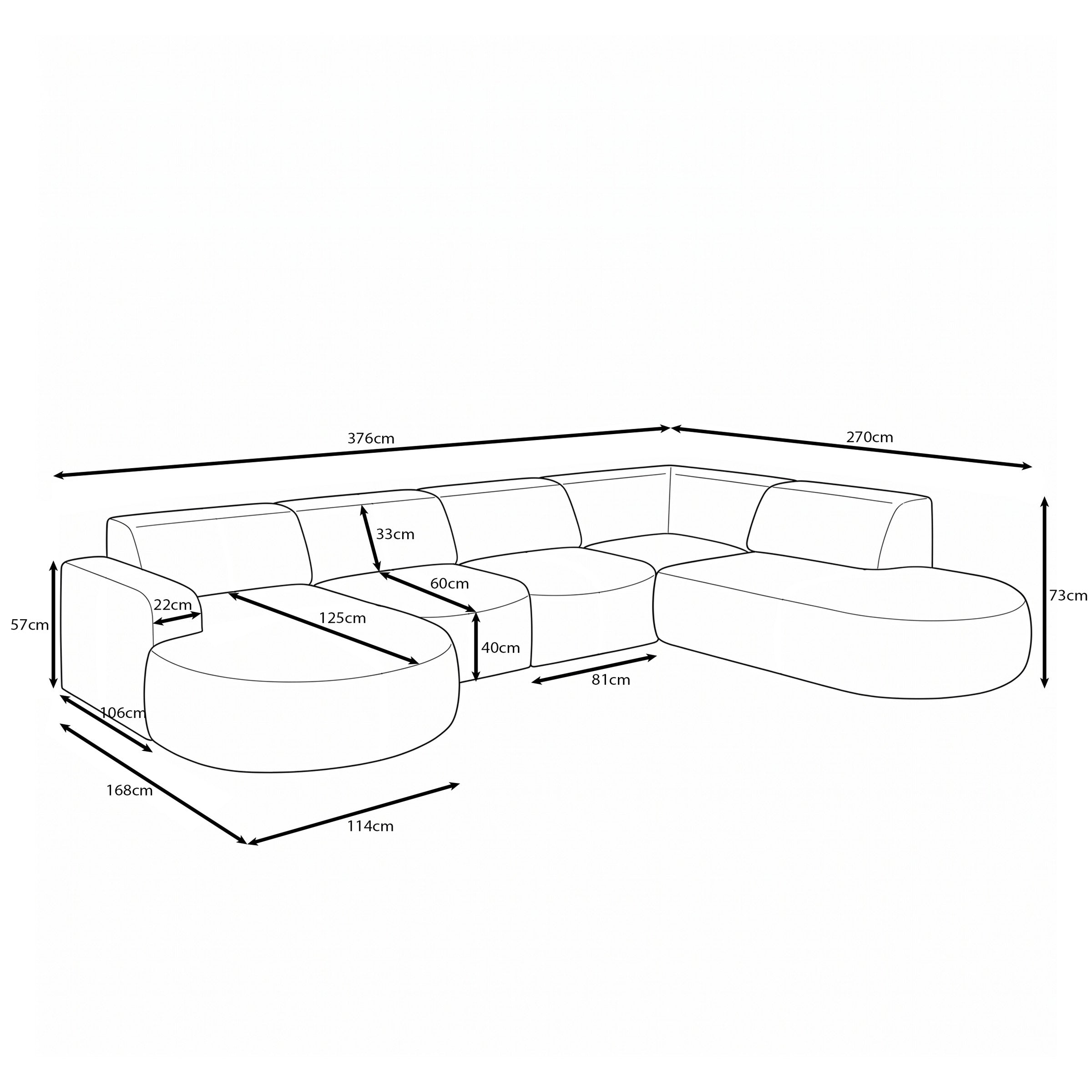 Liftado XL - Hoekbank 5-zits met chaise longue - Stof beige - Links