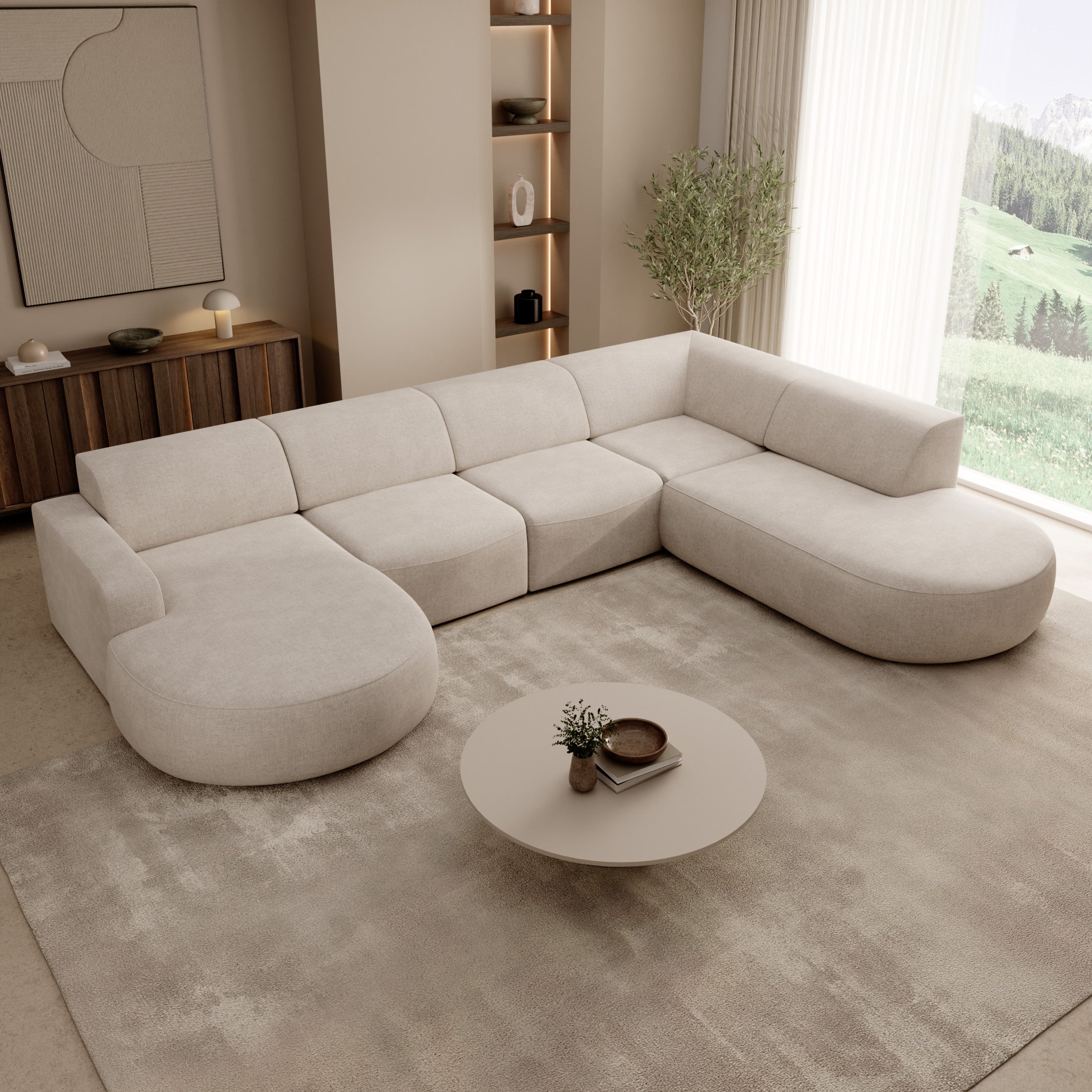 Liftado XL - Hoekbank 5-zits met chaise longue - Stof beige - Links