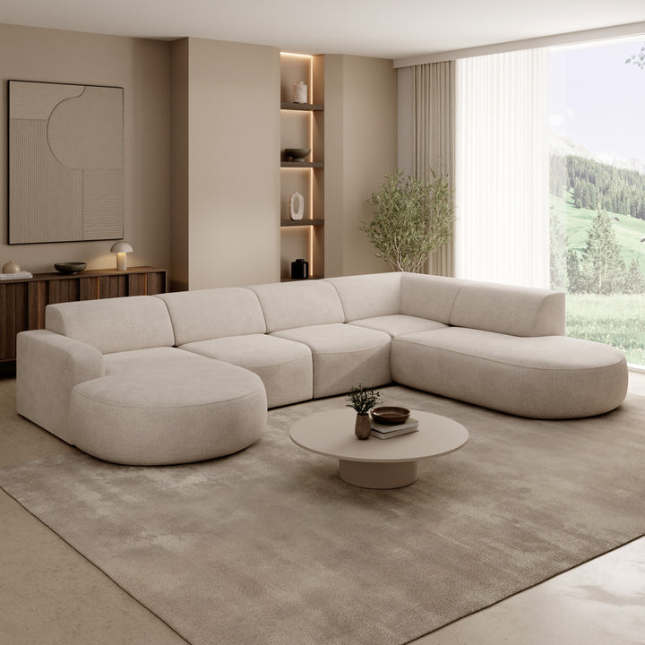 Liftado XL - Hoekbank 5-zits met chaise longue - Stof beige - Rechts