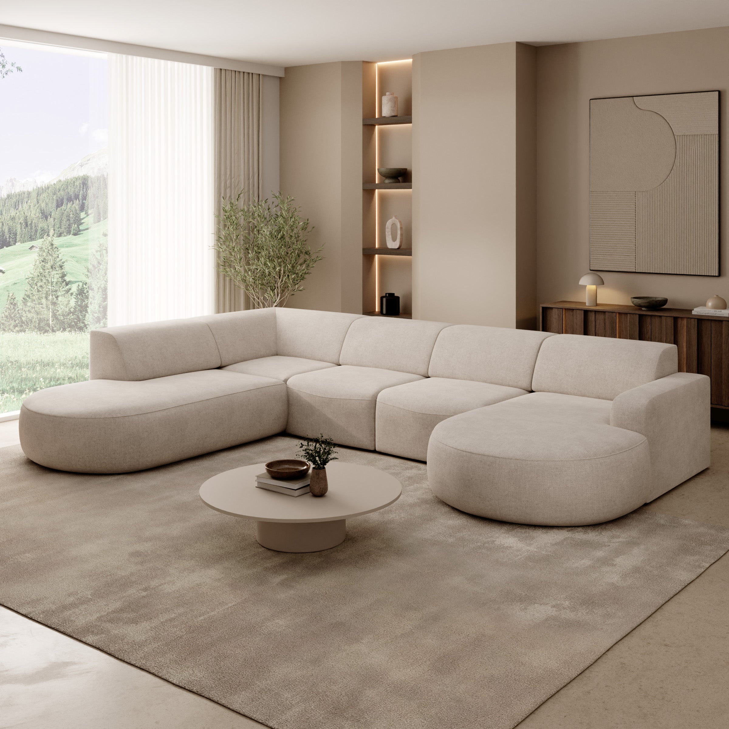Liftado XL - Hoekbank 5-zits met chaise longue - Stof beige - Rechts