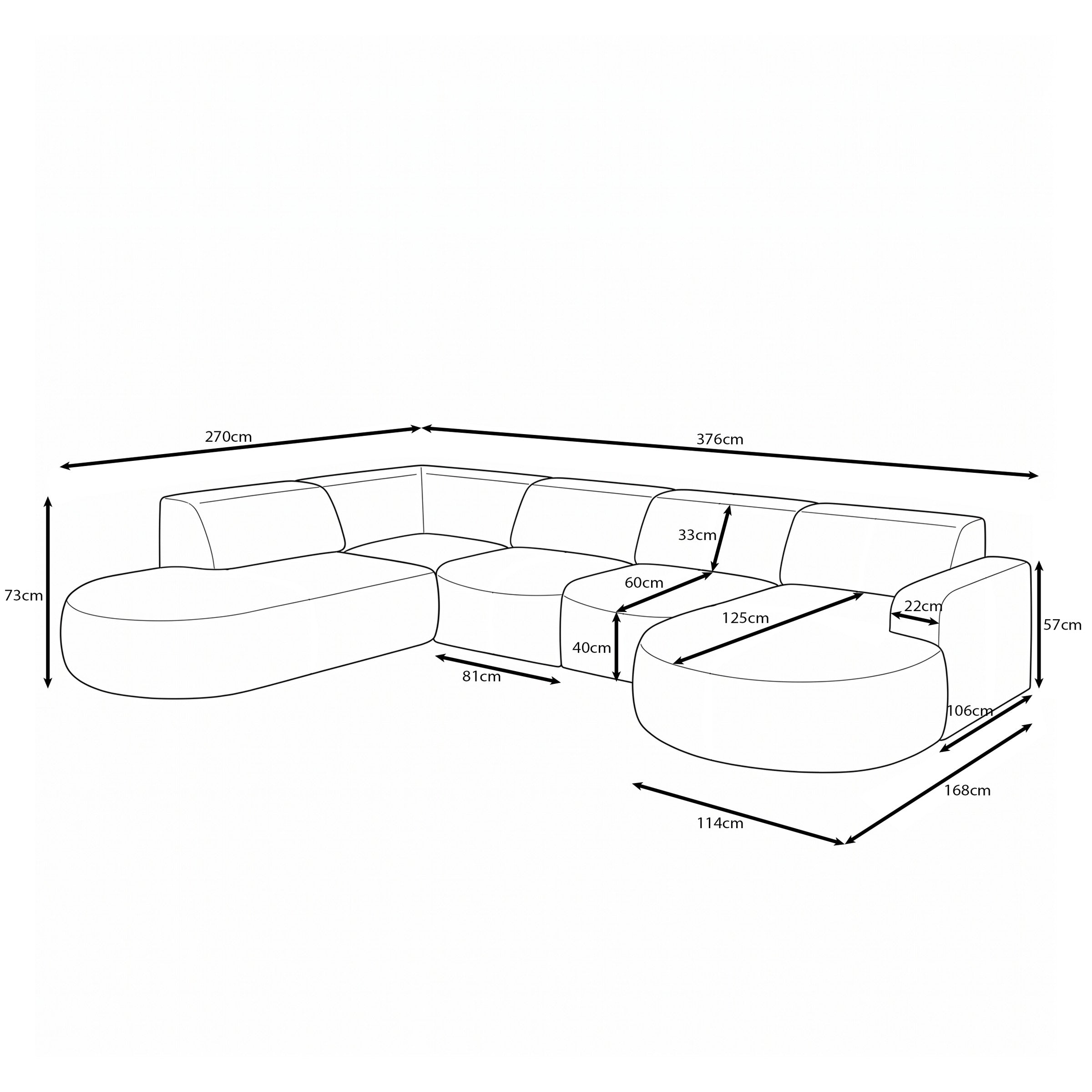 Liftado XL - Hoekbank 5-zits met chaise longue - Stof beige - Rechts
