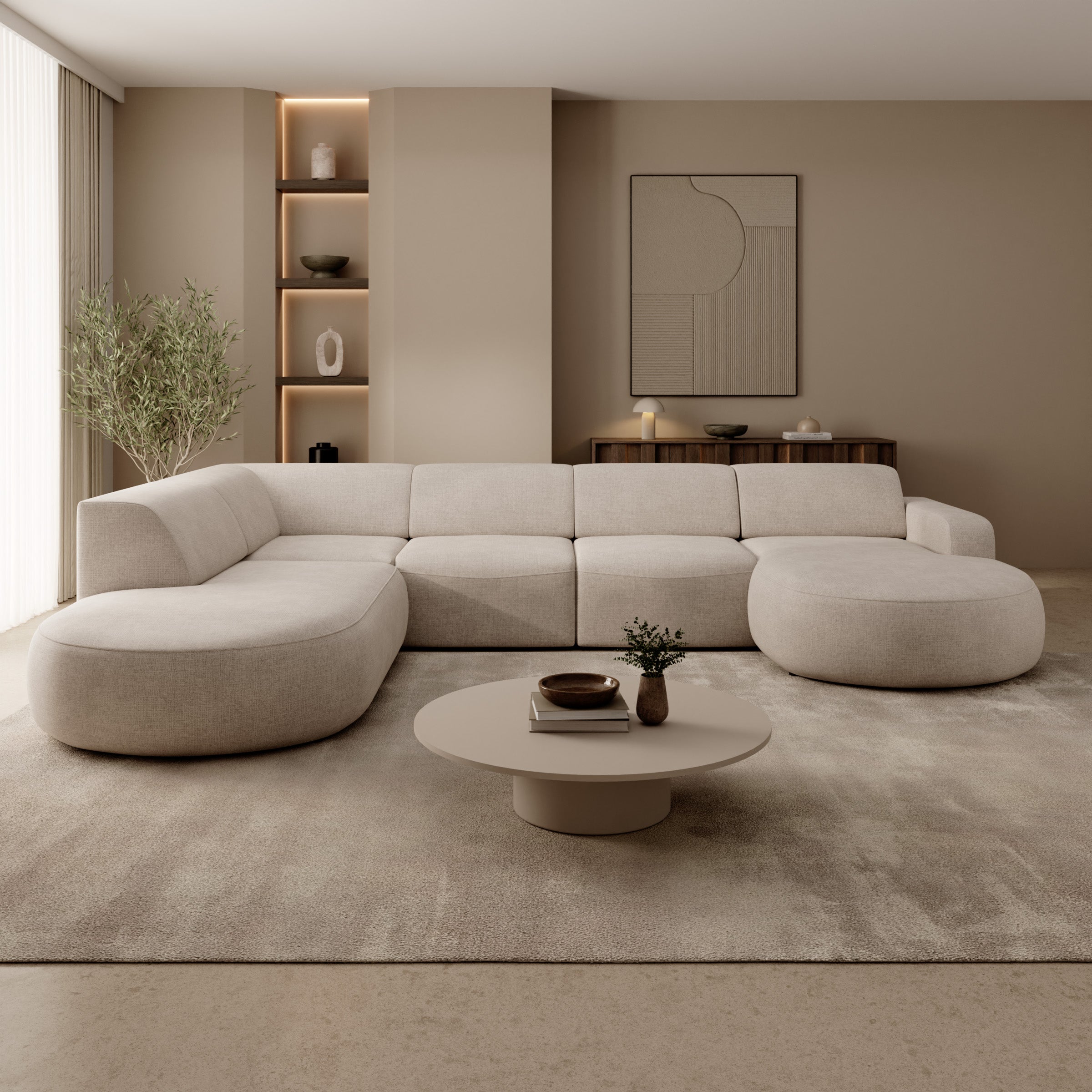 Liftado XL - Hoekbank 5-zits met chaise longue - Stof beige - Rechts
