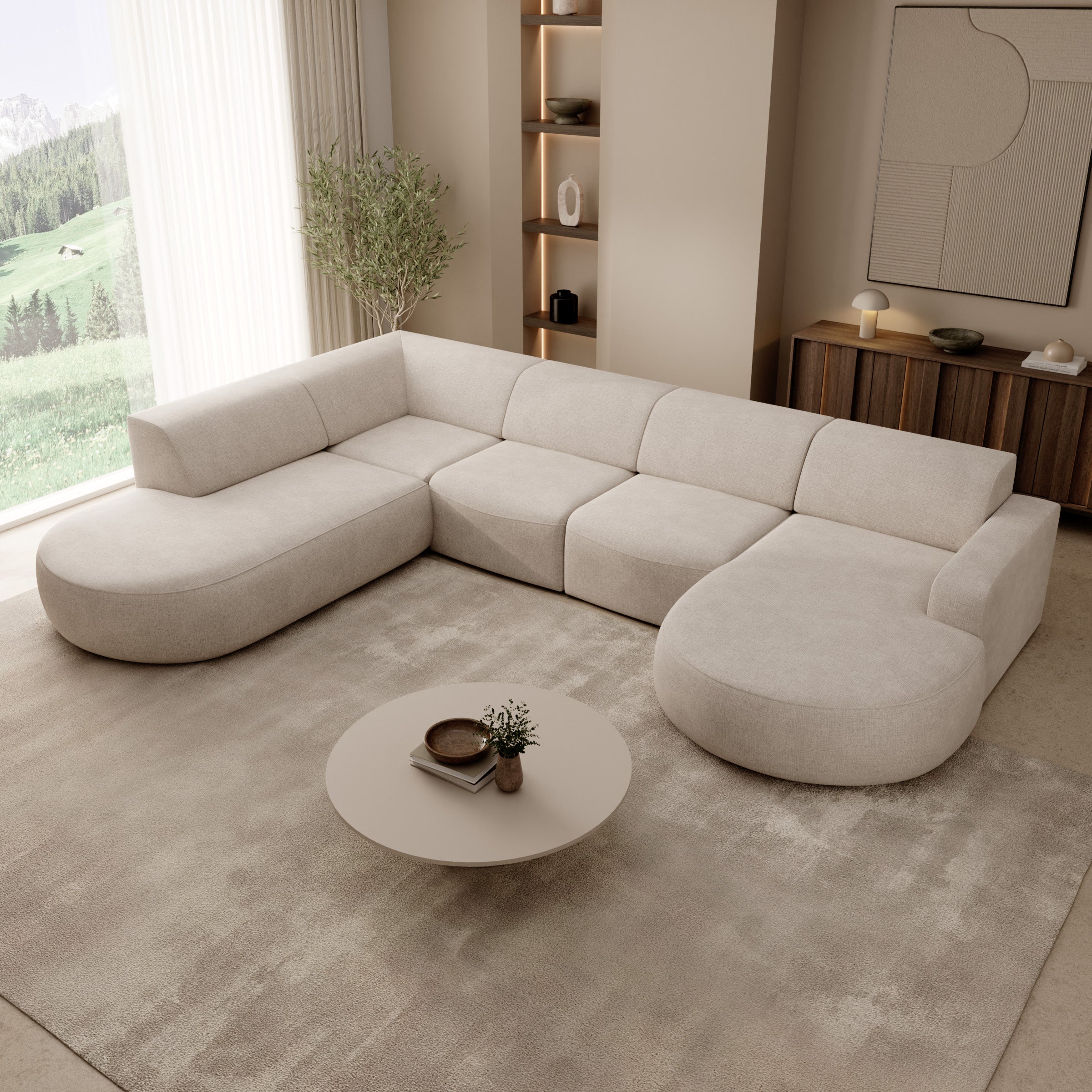 Liftado XL - Hoekbank 5-zits met chaise longue - Stof beige - Rechts