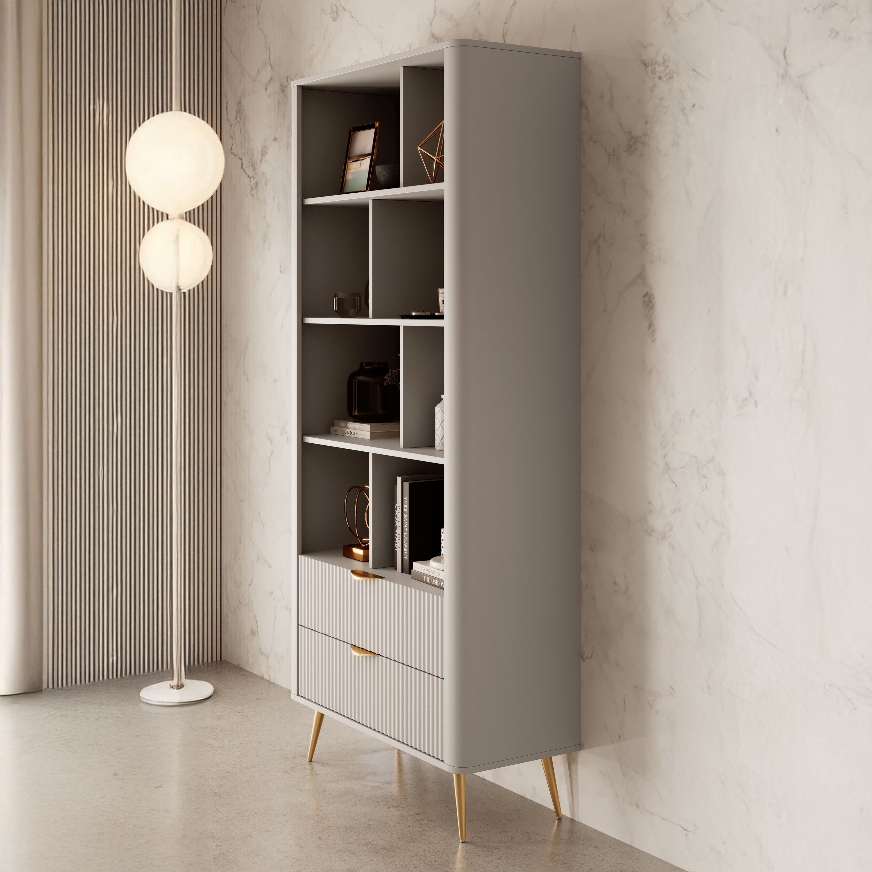 Lima - Boekenkast - Beige - 88x38x194 cm