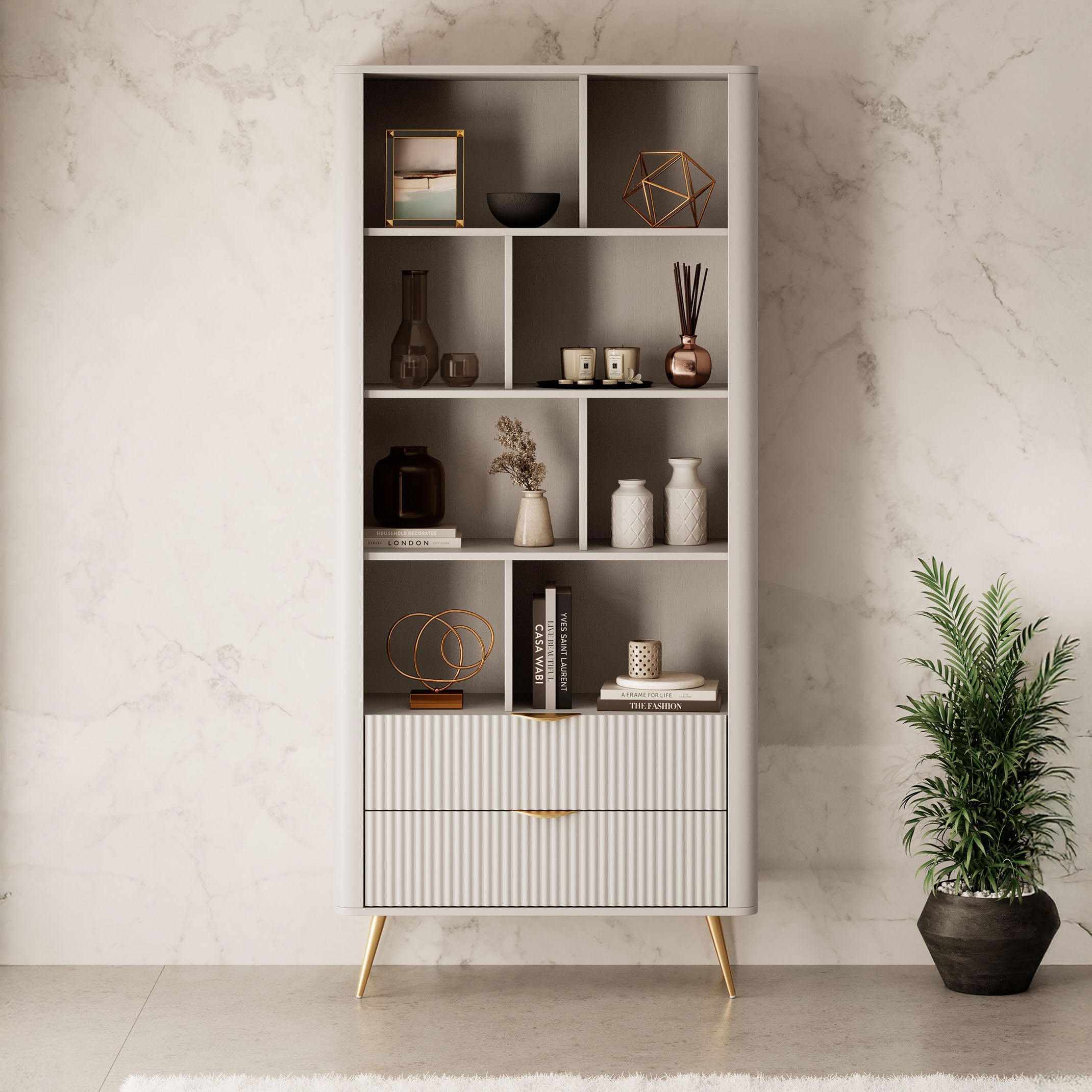 Lima - Boekenkast - Beige - 88x38x194 cm