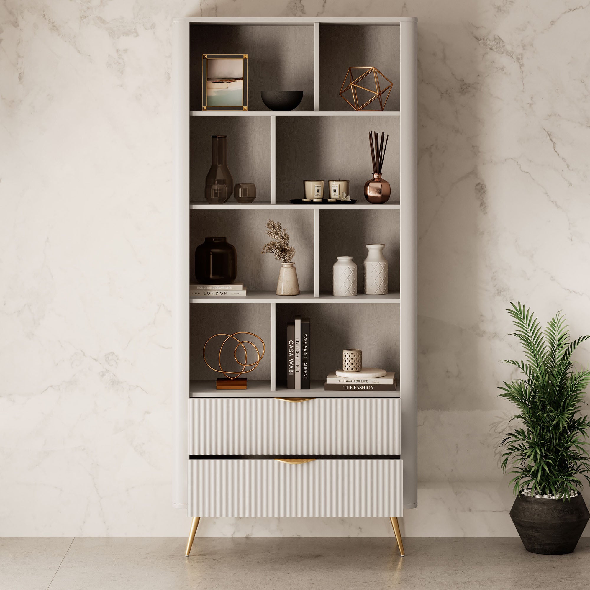 Lima - Boekenkast - Beige - 88x38x194 cm