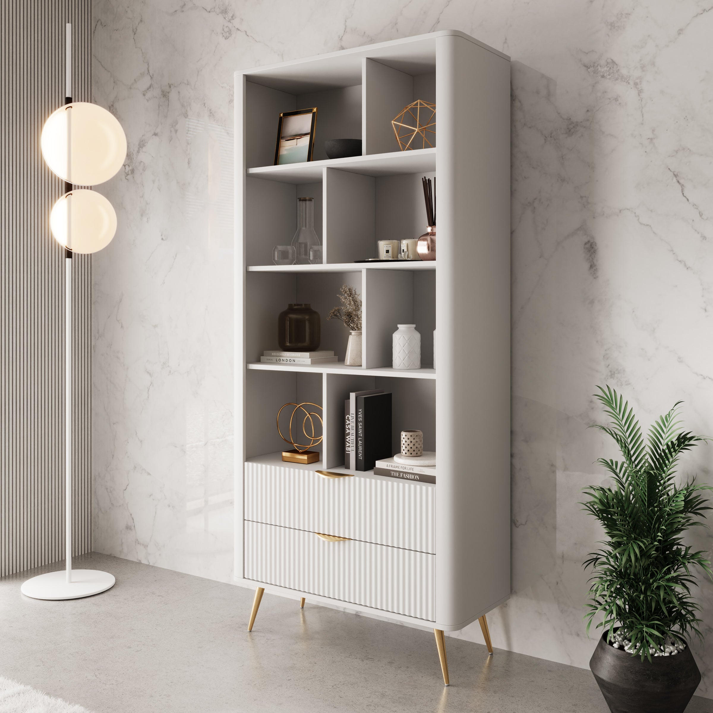 Lima - Boekenkast - Wit - 88x38x194 cm