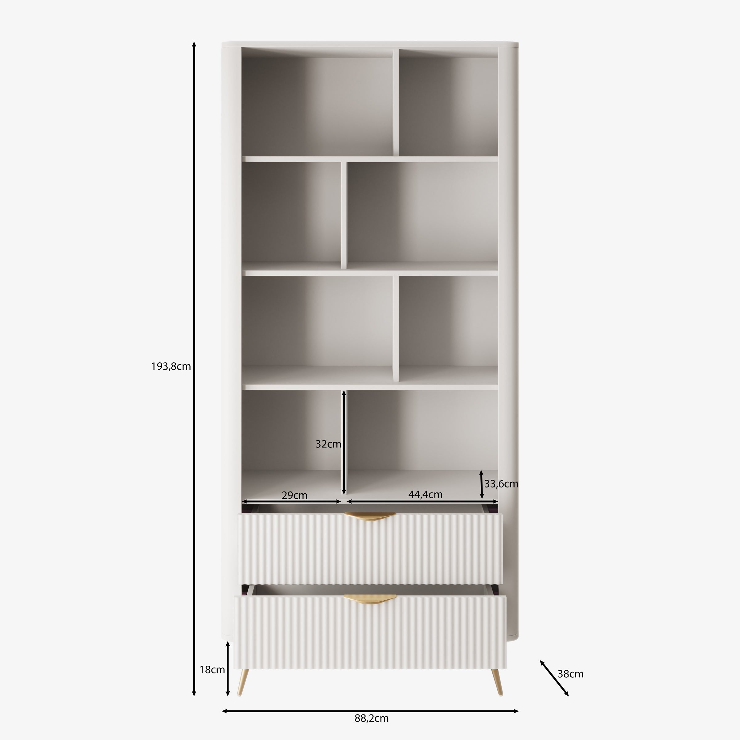 Lima - Boekenkast - Wit - 88x38x194 cm