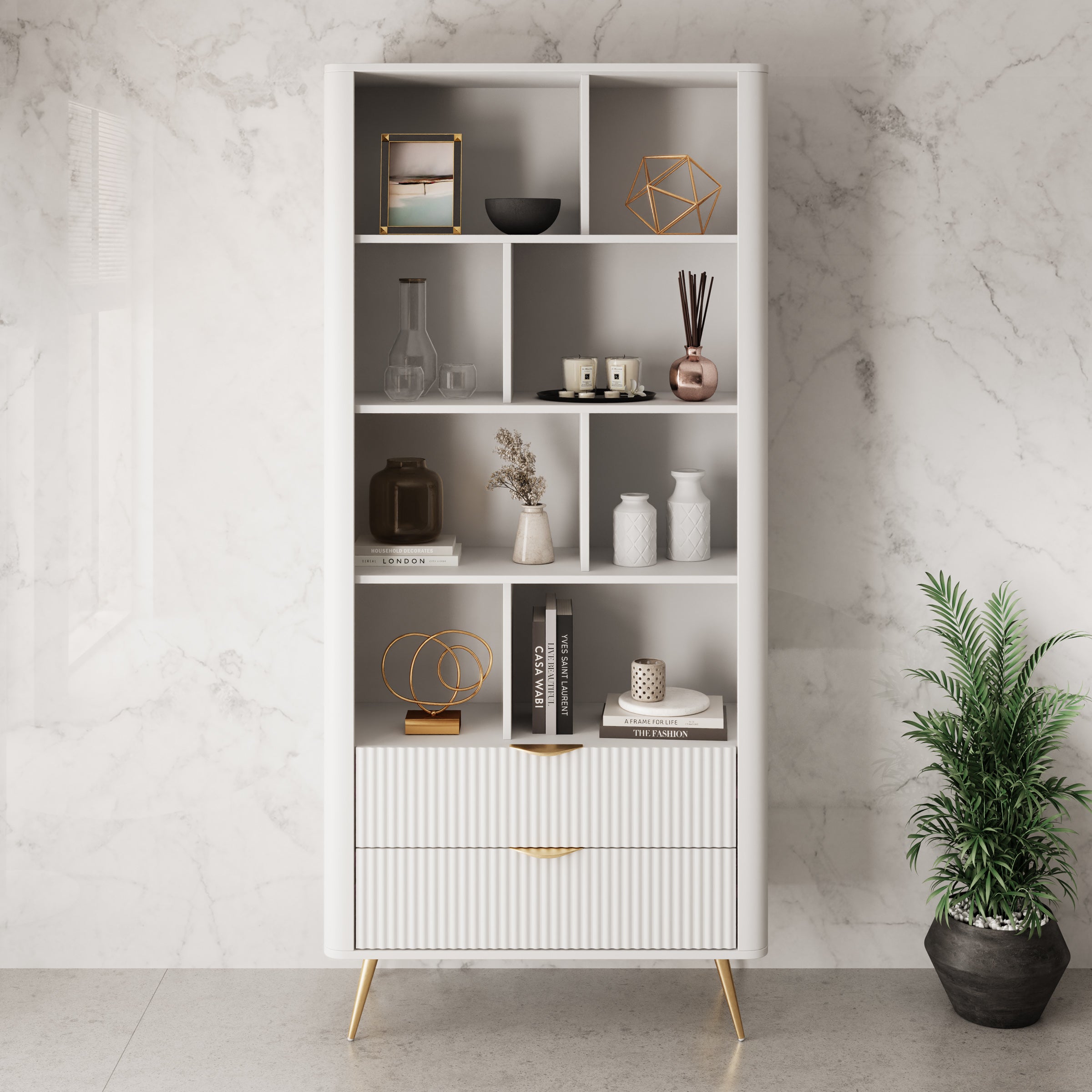 Lima - Boekenkast - Wit - 88x38x194 cm