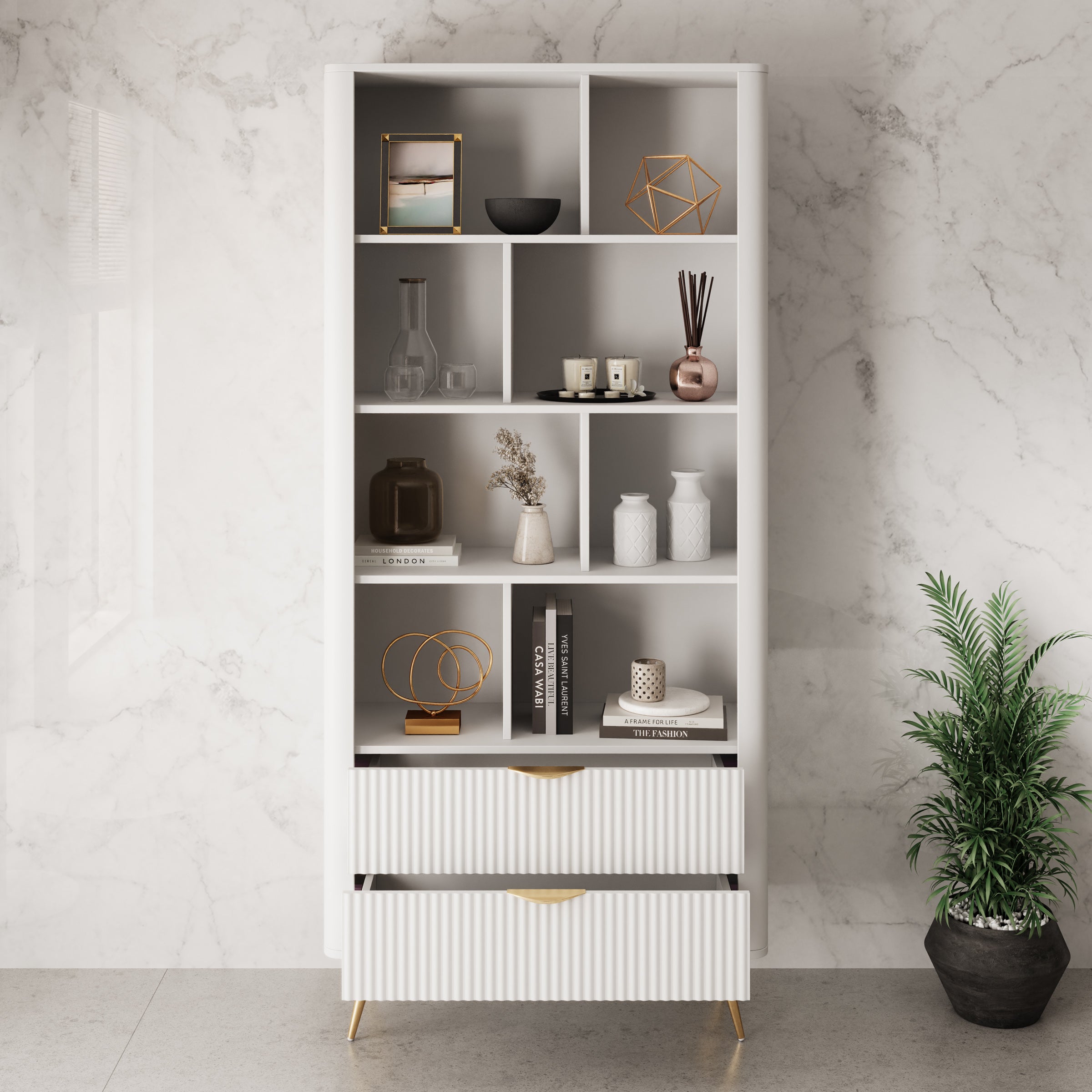 Lima - Boekenkast - Wit - 88x38x194 cm