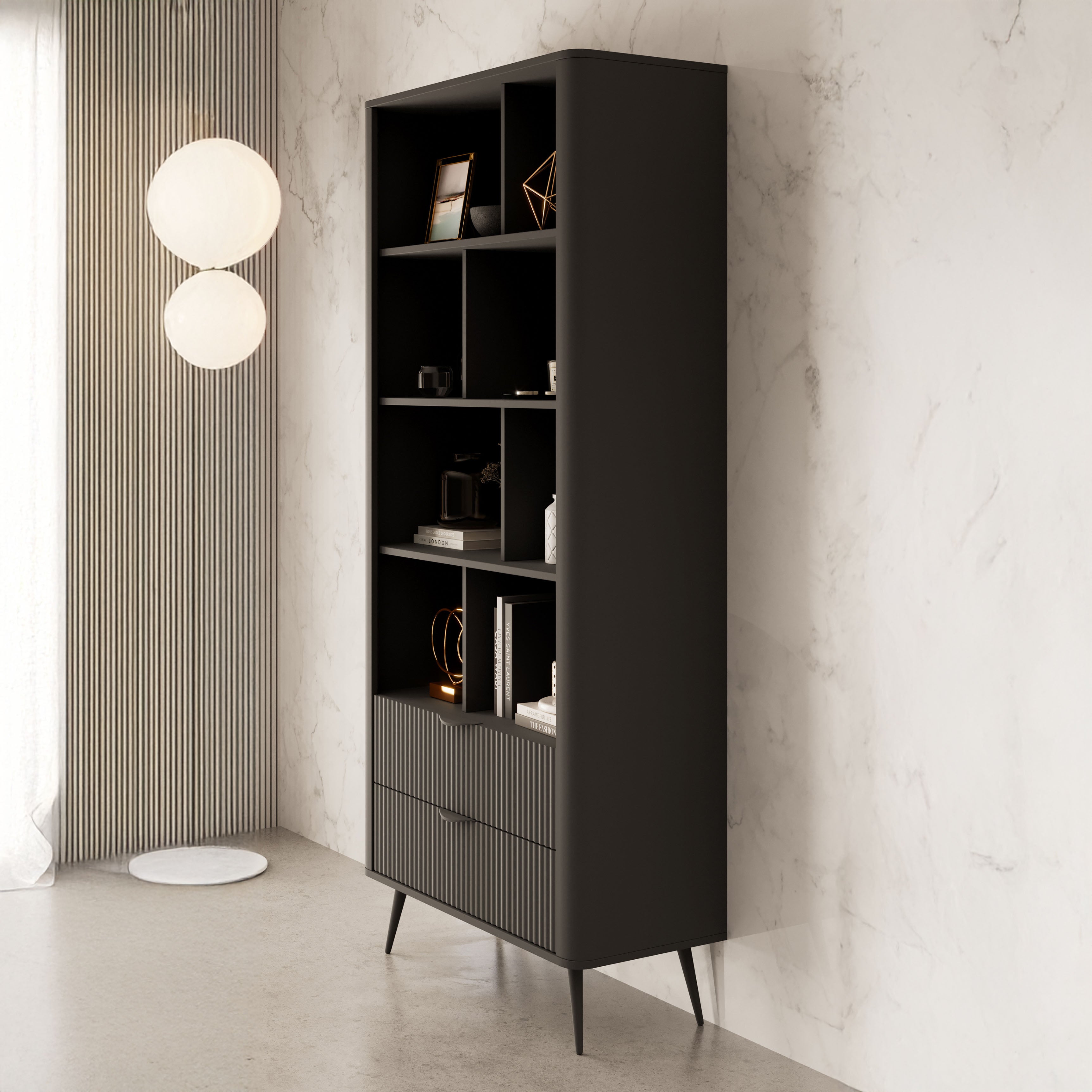 Lima - Boekenkast - Zwart - 88x38x194 cm