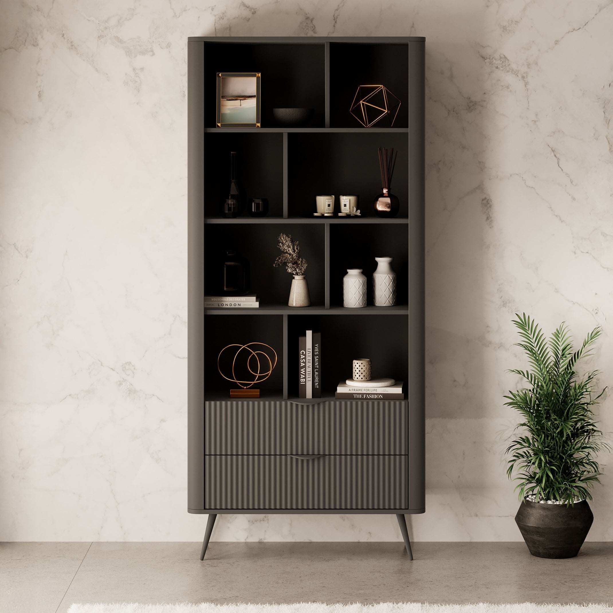 Lima - Boekenkast - Zwart - 88x38x194 cm