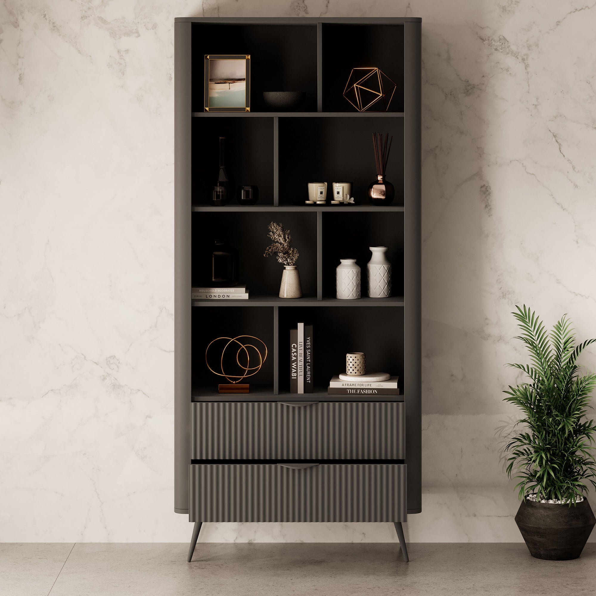 Lima - Boekenkast - Zwart - 88x38x194 cm