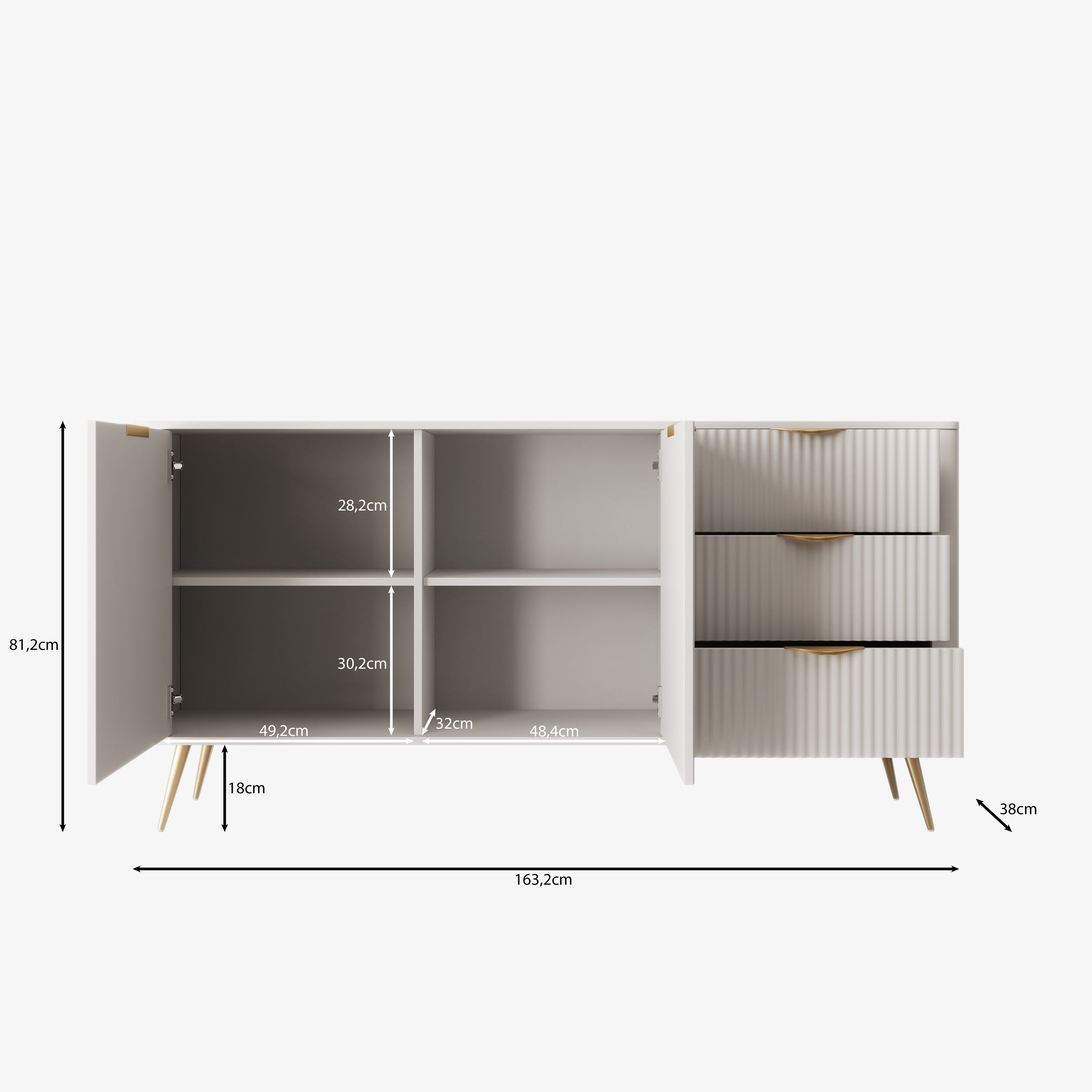 Lima - Dressoir - Wit - 163x38x81 cm