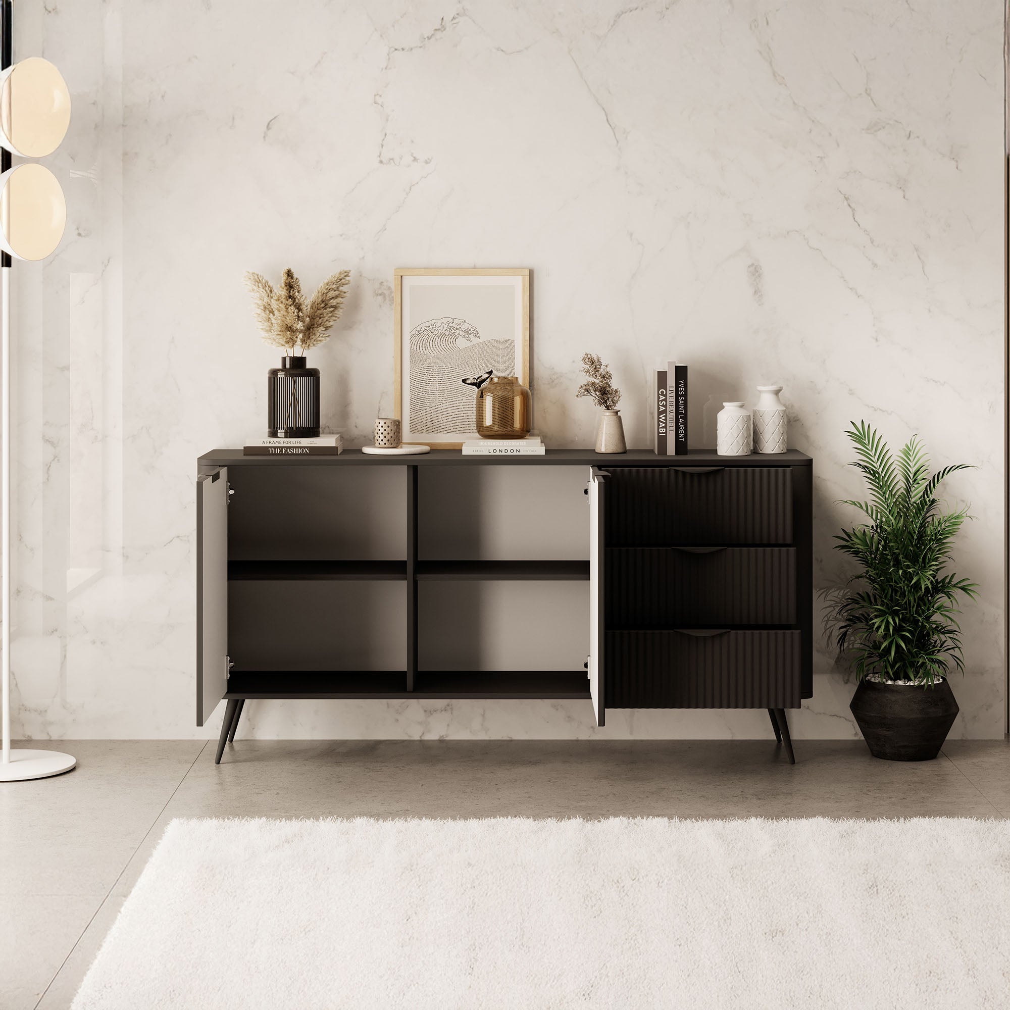 Lima - Dressoir - Zwart - 163x38x81 cm