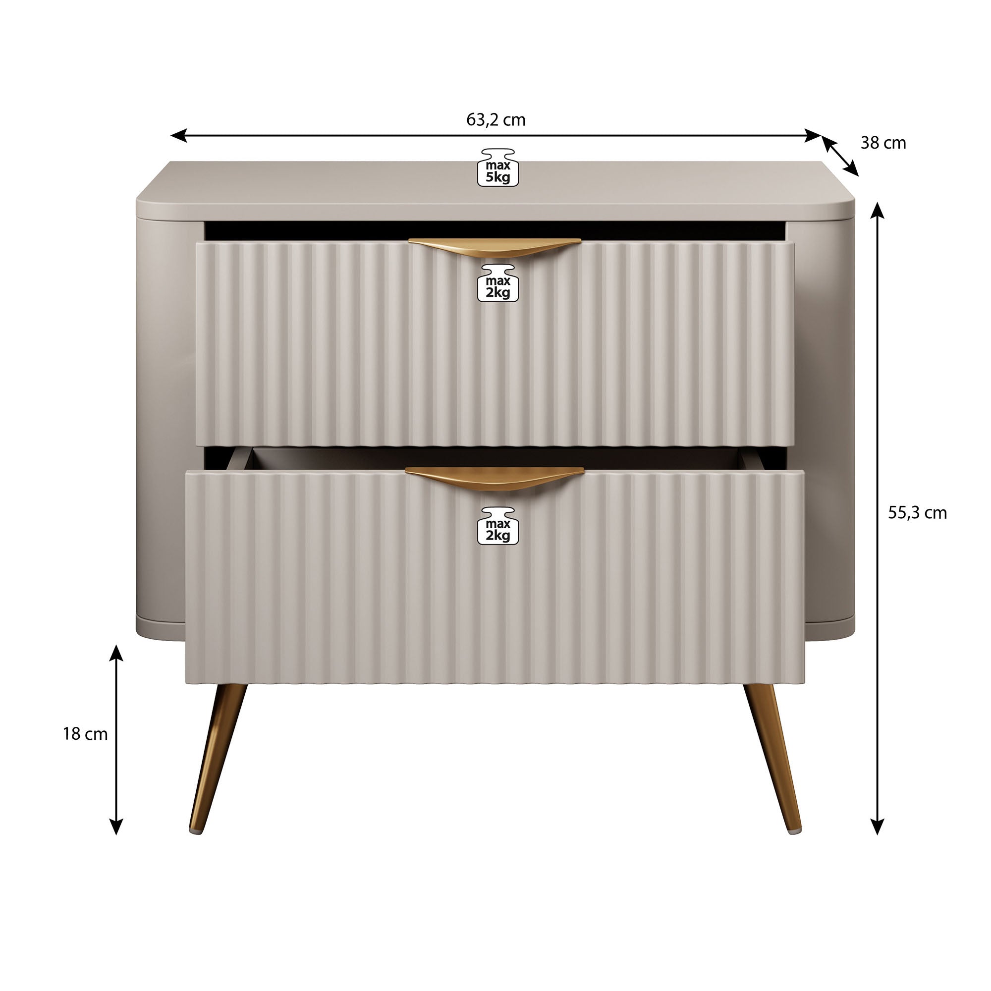Lima - Nachtkastje - Beige - 63x38x55 cm