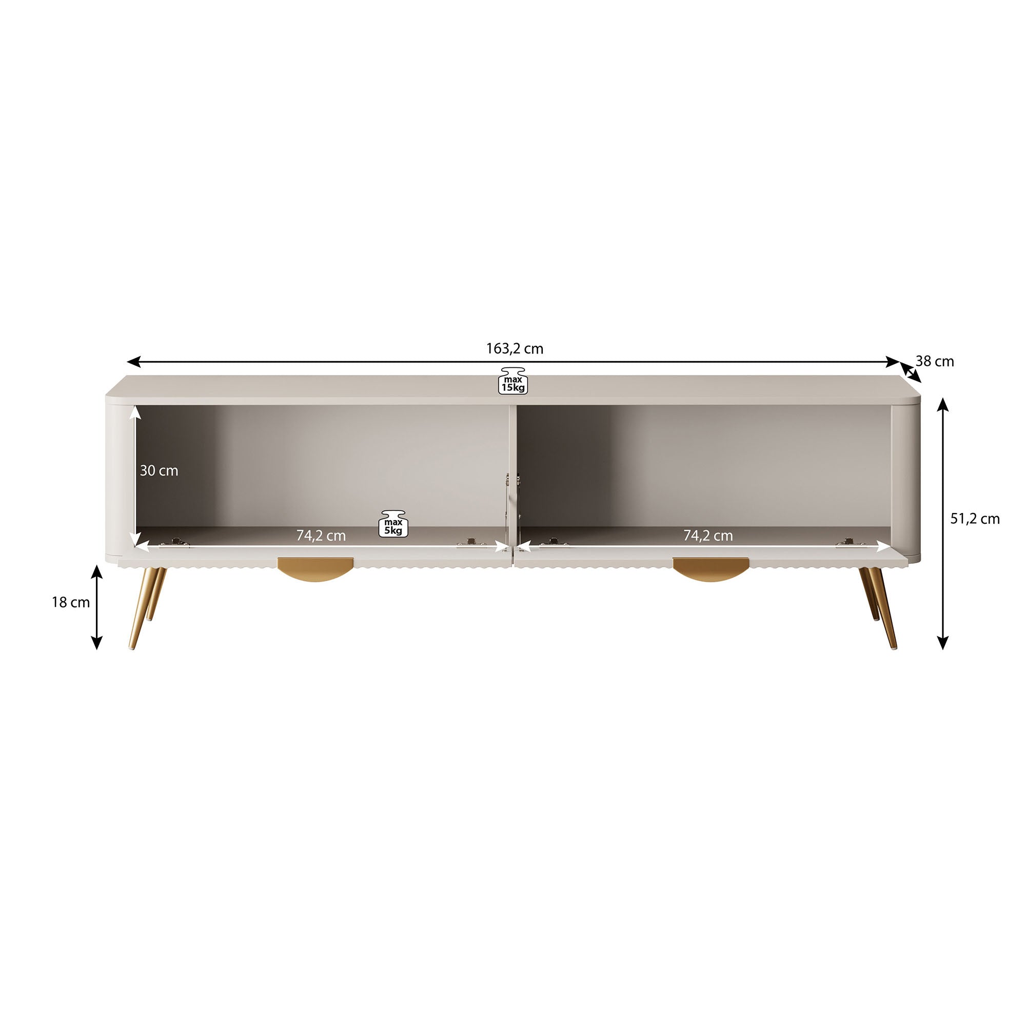 Lima - TV-Meubel - Beige - 163x38x51 cm