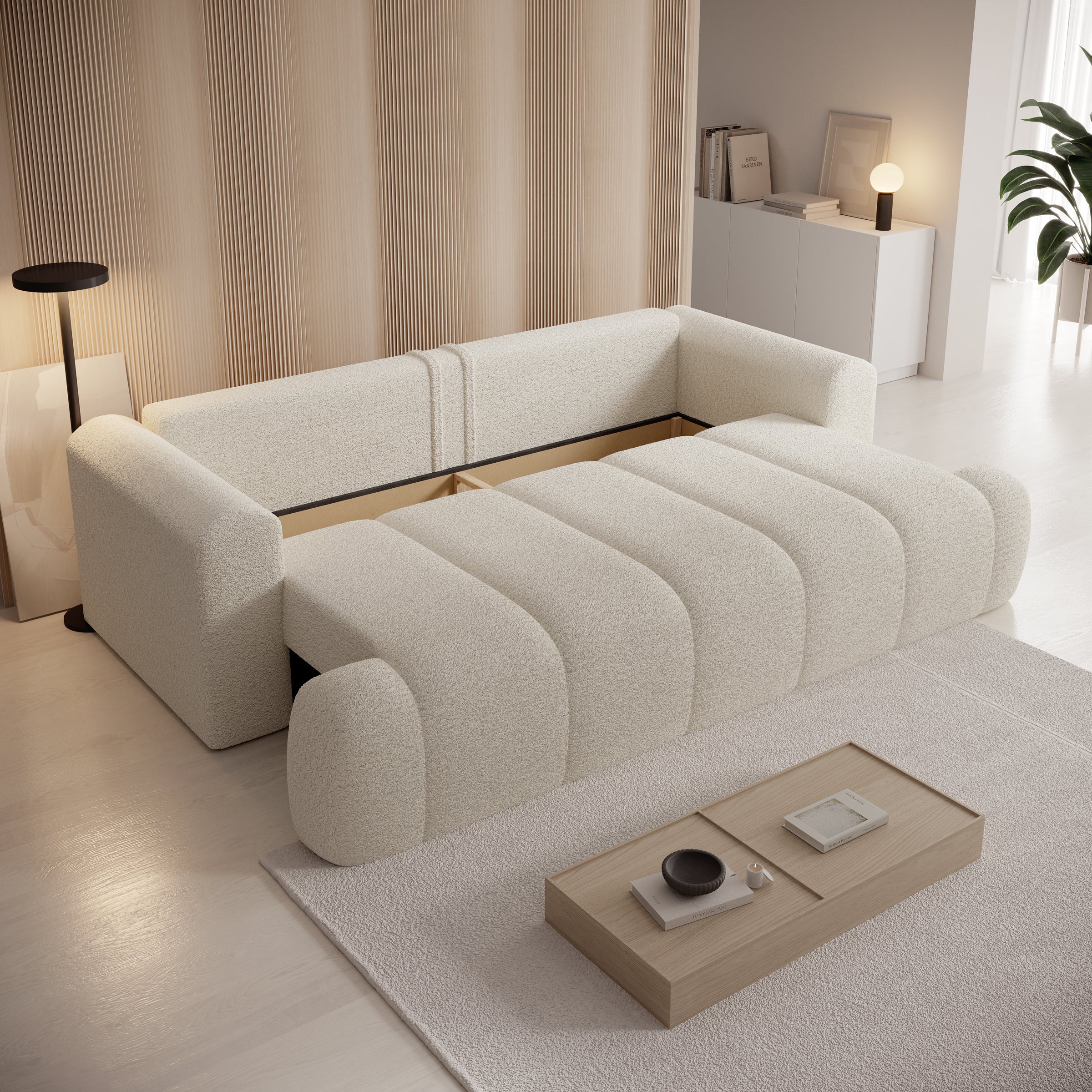 Livo - Slaapbank - Teddystof beige - 240x119x83 cm