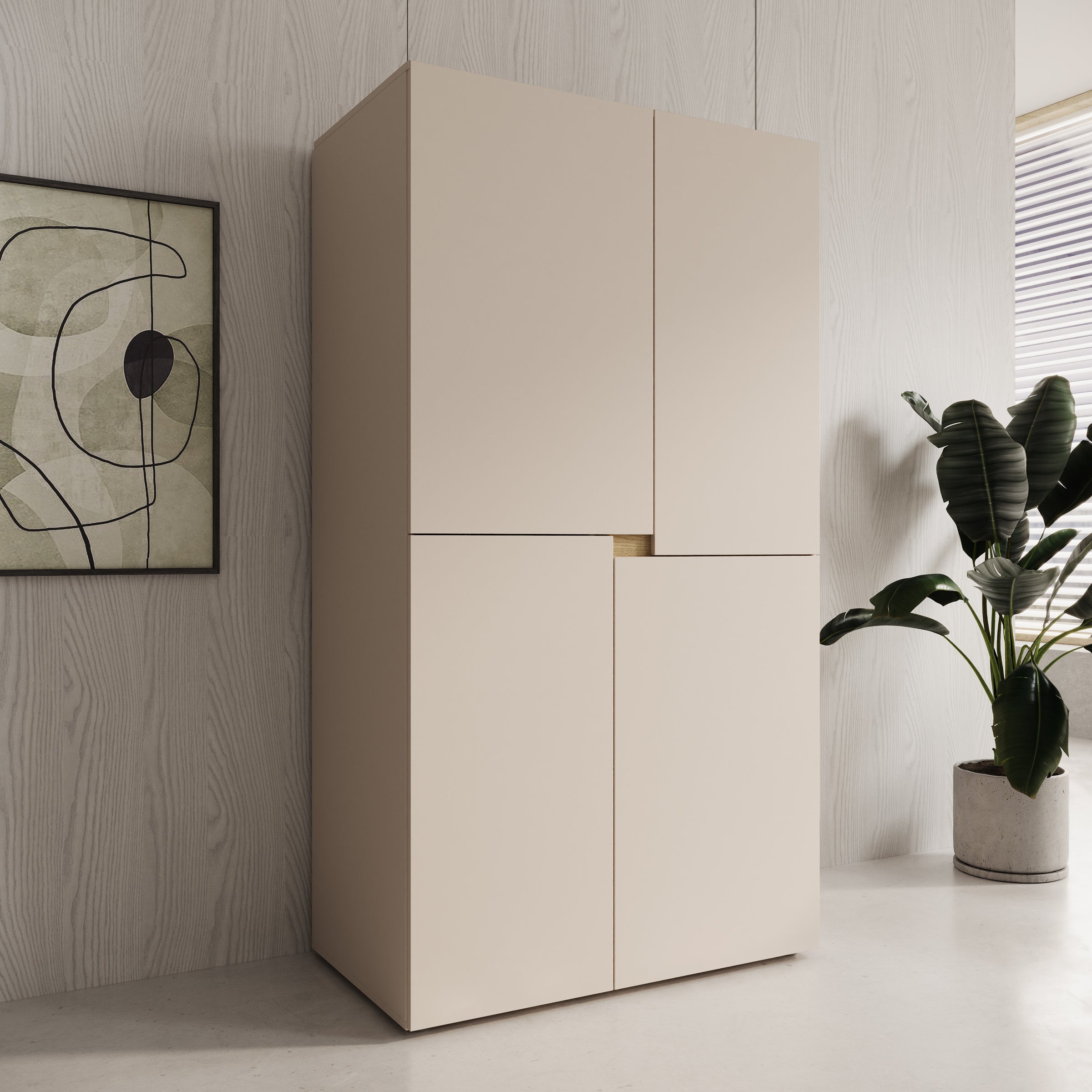 Lombok - Kledingkast 4 deurs - Beige - 100x57x184 cm