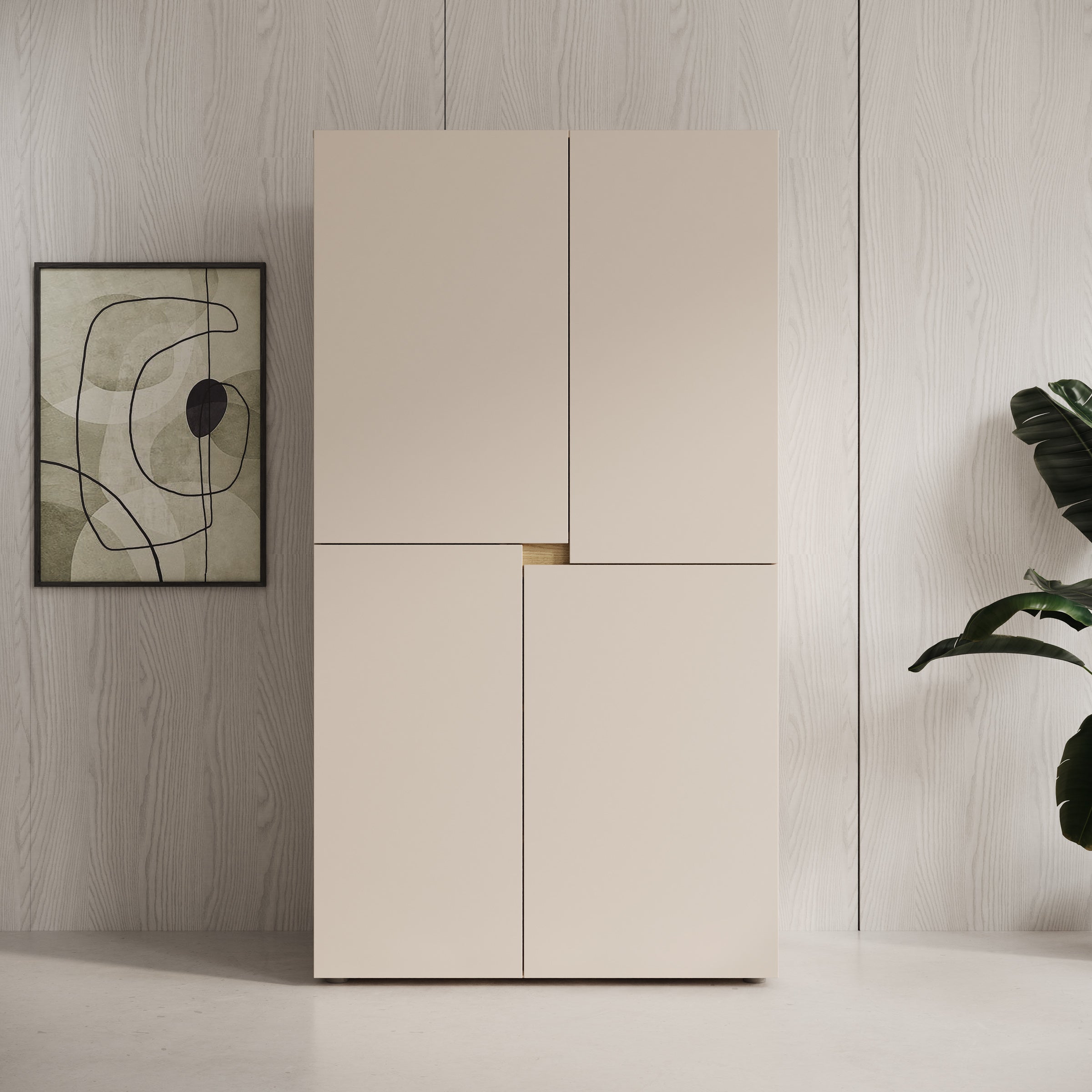 Lombok - Kledingkast 4 deurs - Beige - 100x57x184 cm