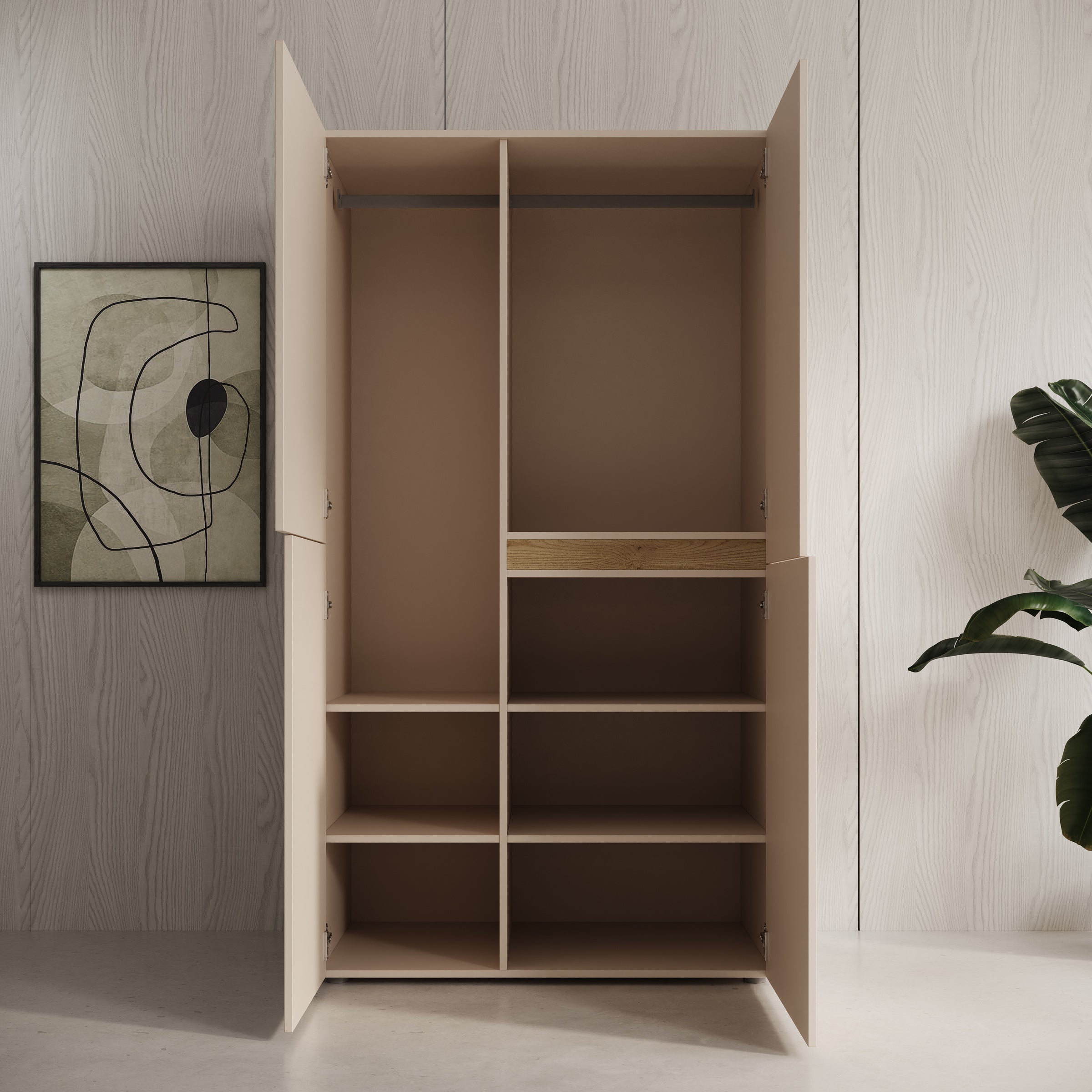 Lombok - Kledingkast 4 deurs - Beige - 100x57x184 cm