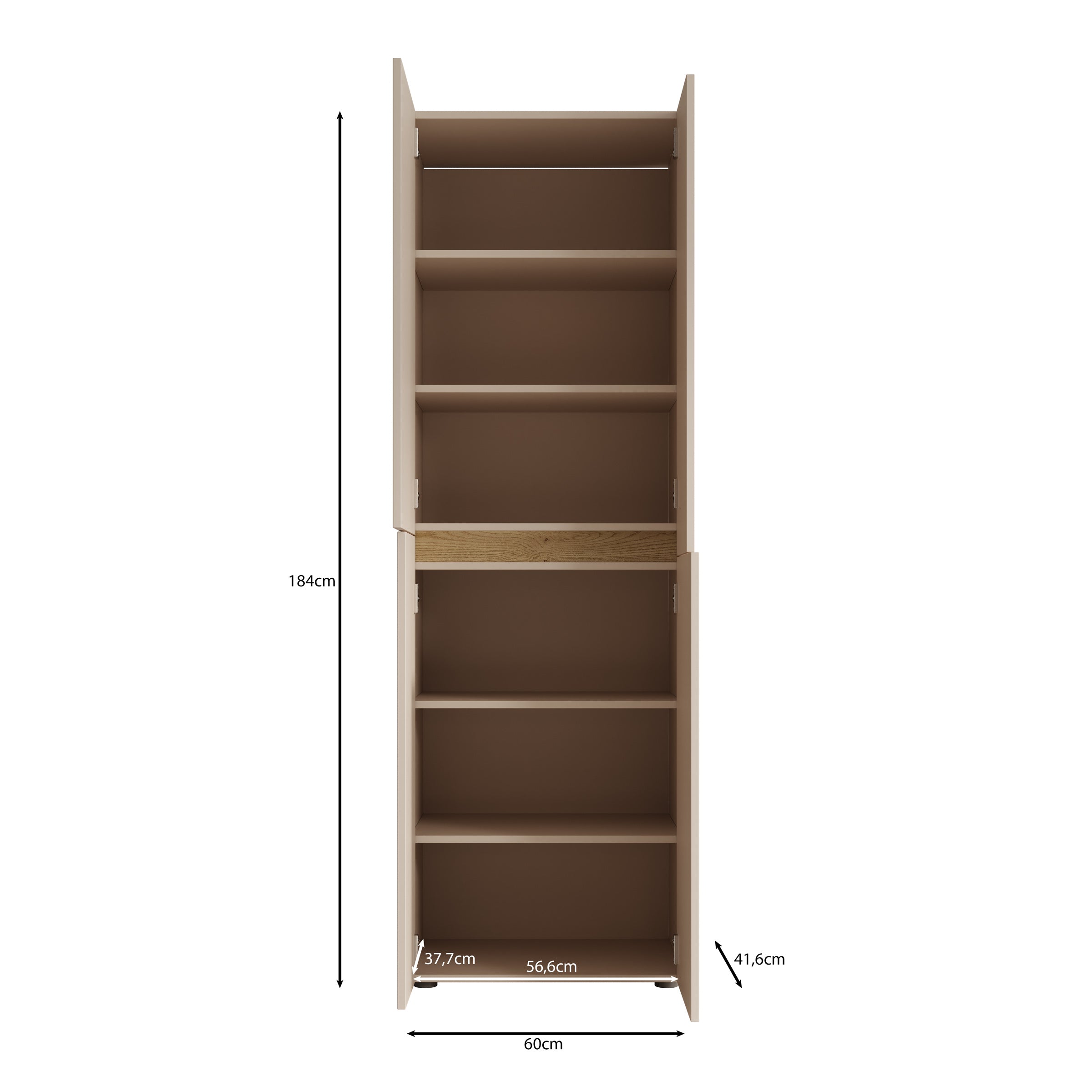 Lombok - Kledingkast met 4 deuren - Beige - 60x42x184 cm