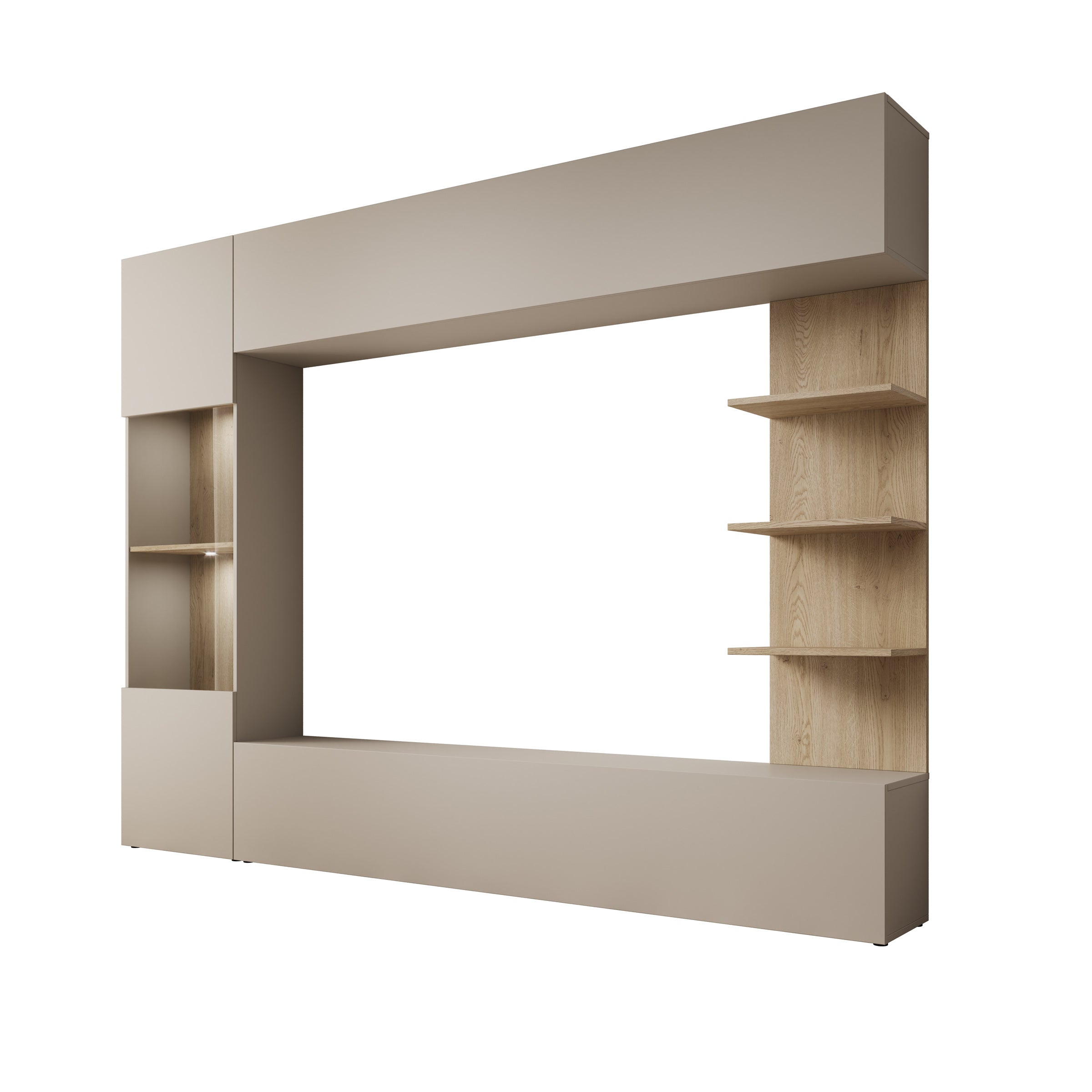 Lomezzo - Wandmeubel met verlichting - Beige/Eikenpatroon - 250x30x187 cm