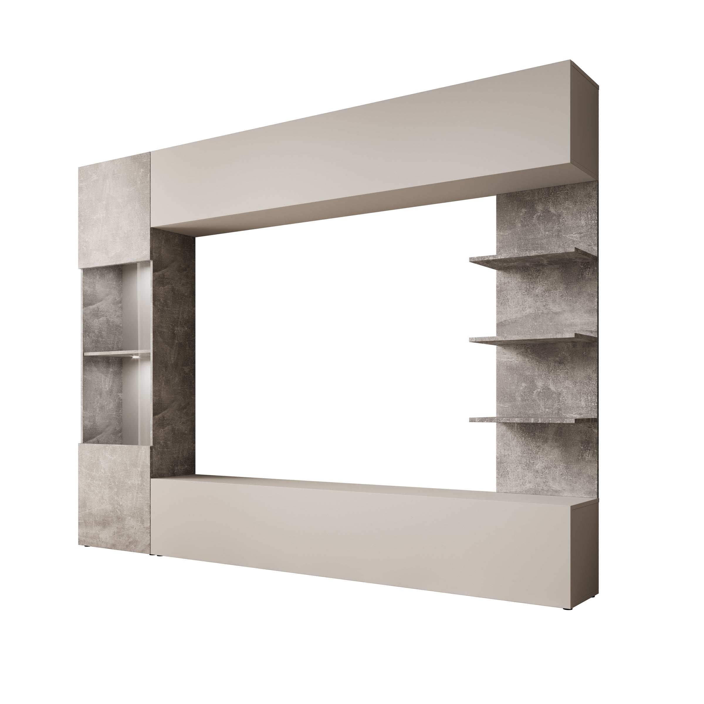 Lomezzo - Wandmeubel met verlichting - Wit/Betonlook - 250x30x187 cm