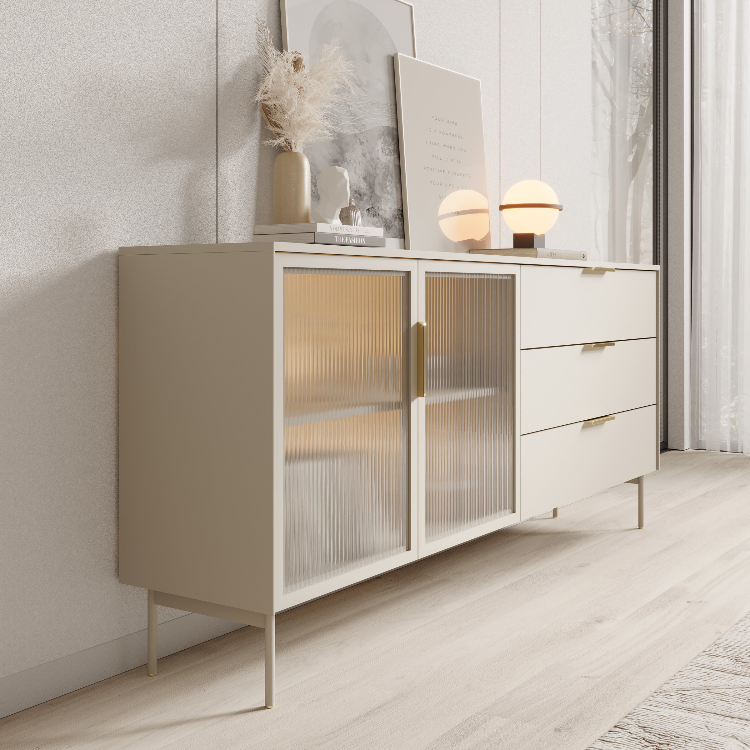 Lomo - Dressoir 3 lades - Beige - 181x39x83 cm