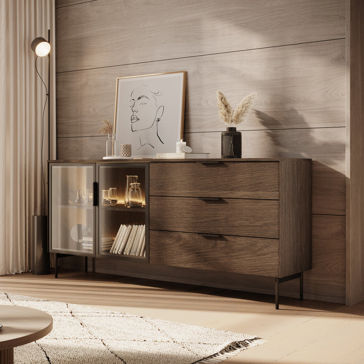 Lomo - Dressoir 3 lades - Donker eiken - 181x39x83 cm