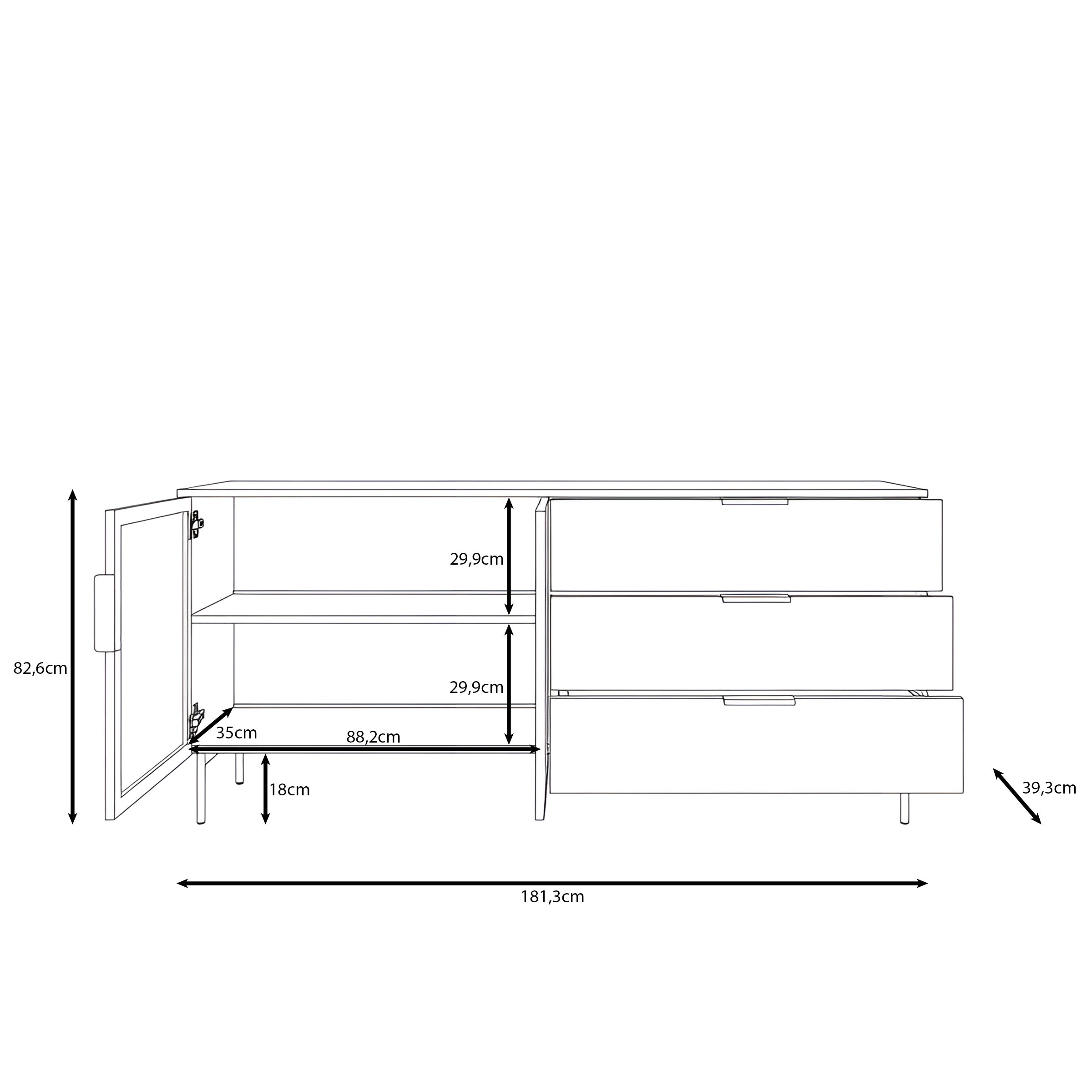 Lomo - Dressoir 3 lades - Donker eiken - 181x39x83 cm