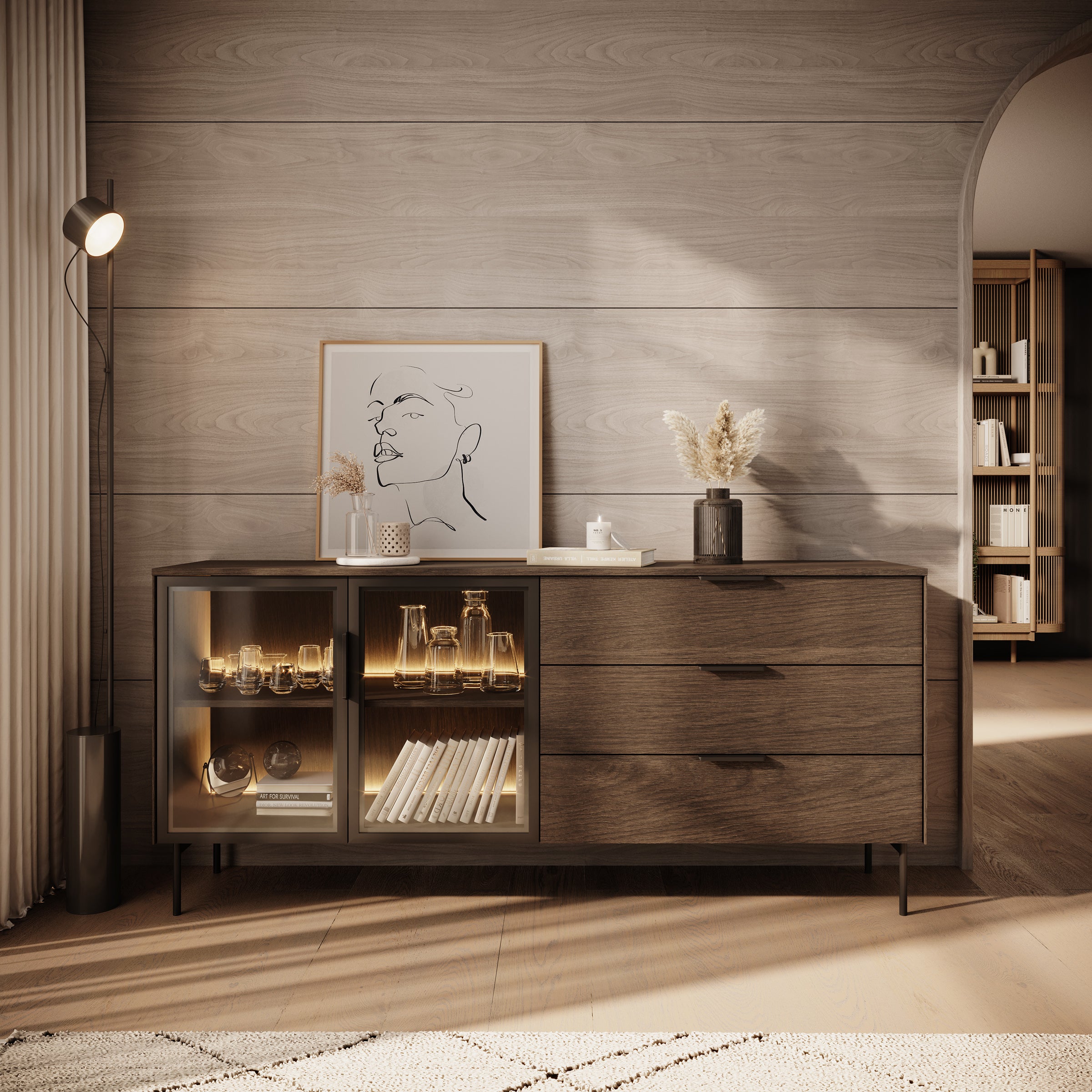 Lomo - Dressoir 3 lades - Donker eiken - 181x39x83 cm