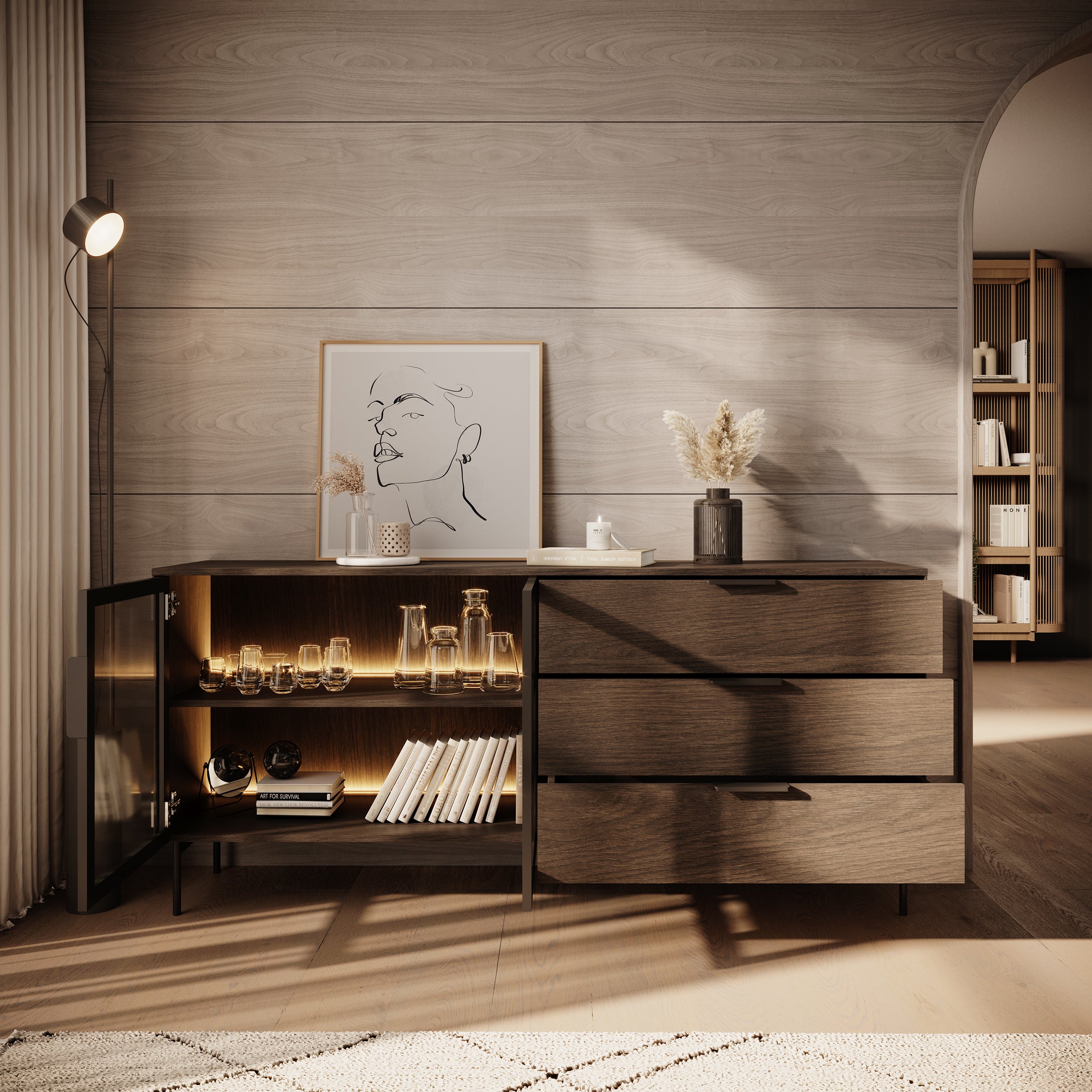 Lomo - Dressoir 3 lades - Donker eiken - 181x39x83 cm