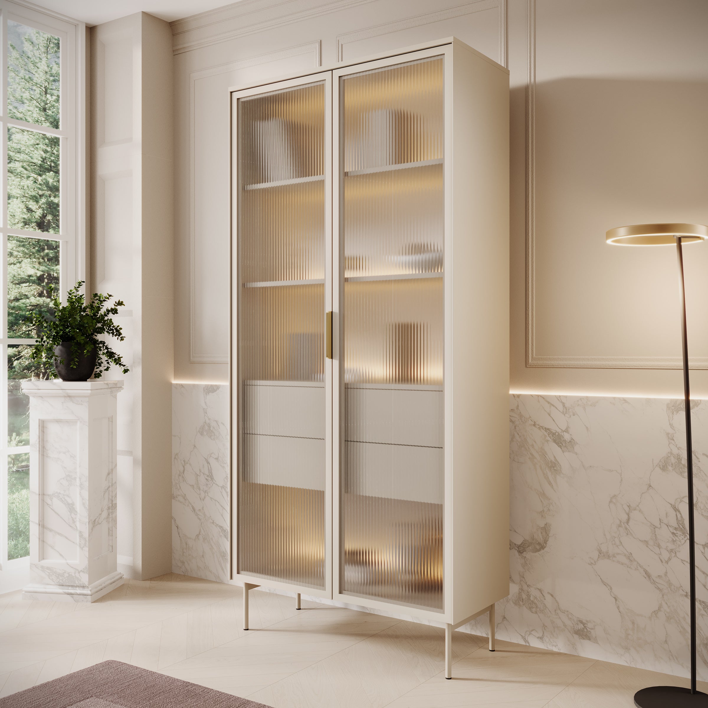 Lomo - Vitrinekast - Beige - 92x39x195 cm