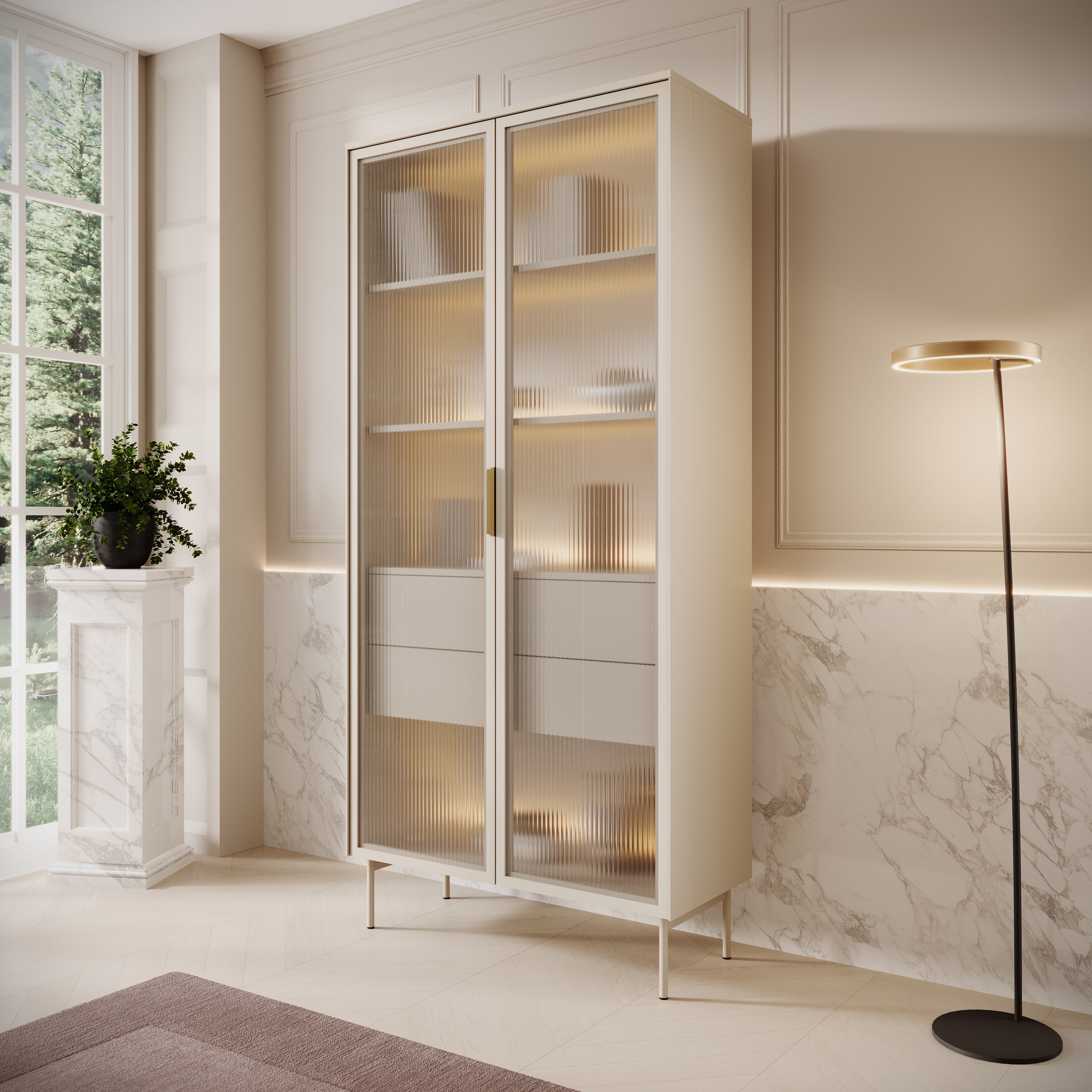 Lomo - Vitrinekast - Beige - 92x39x195 cm