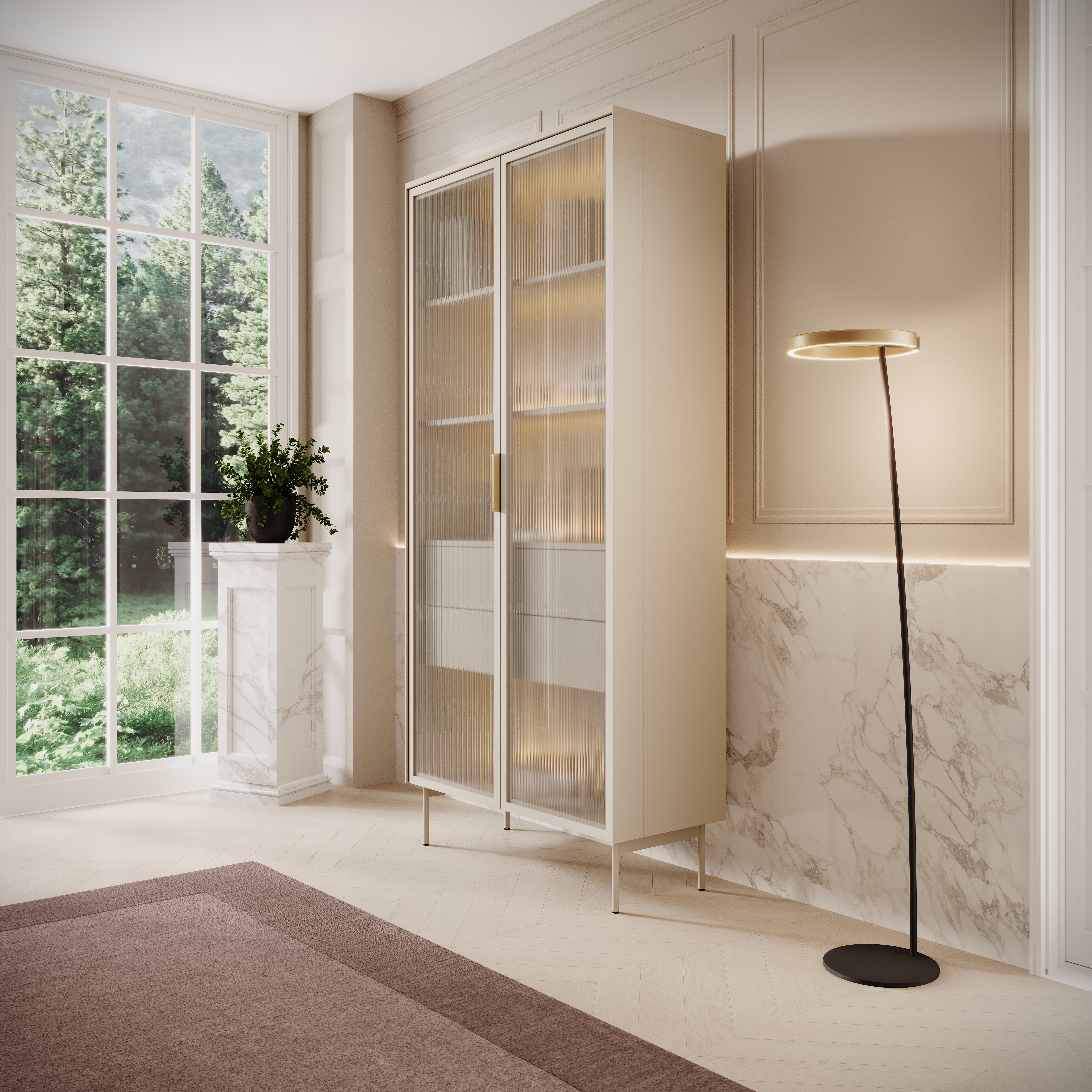 Lomo - Vitrinekast - Beige - 92x39x195 cm