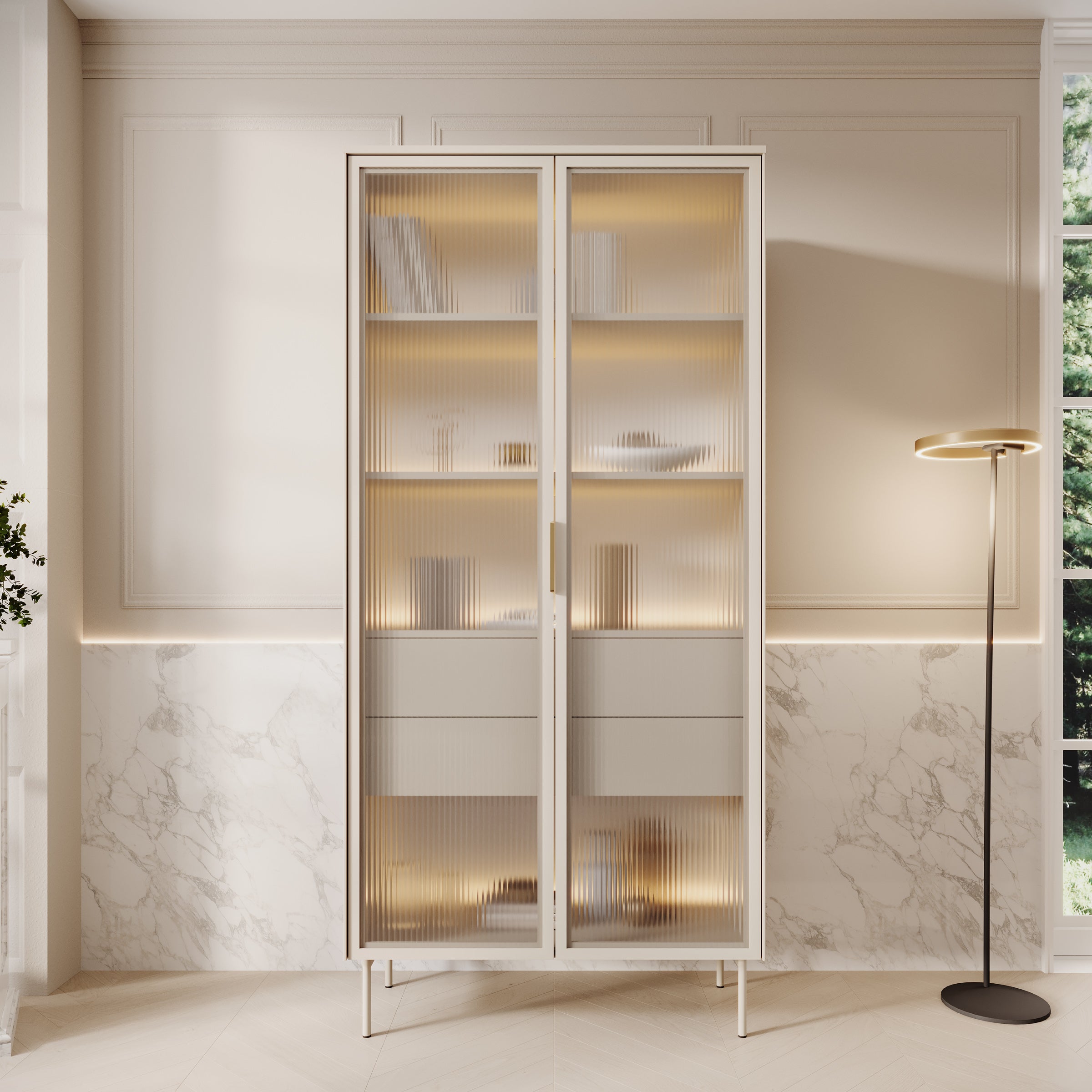 Lomo - Vitrinekast - Beige - 92x39x195 cm