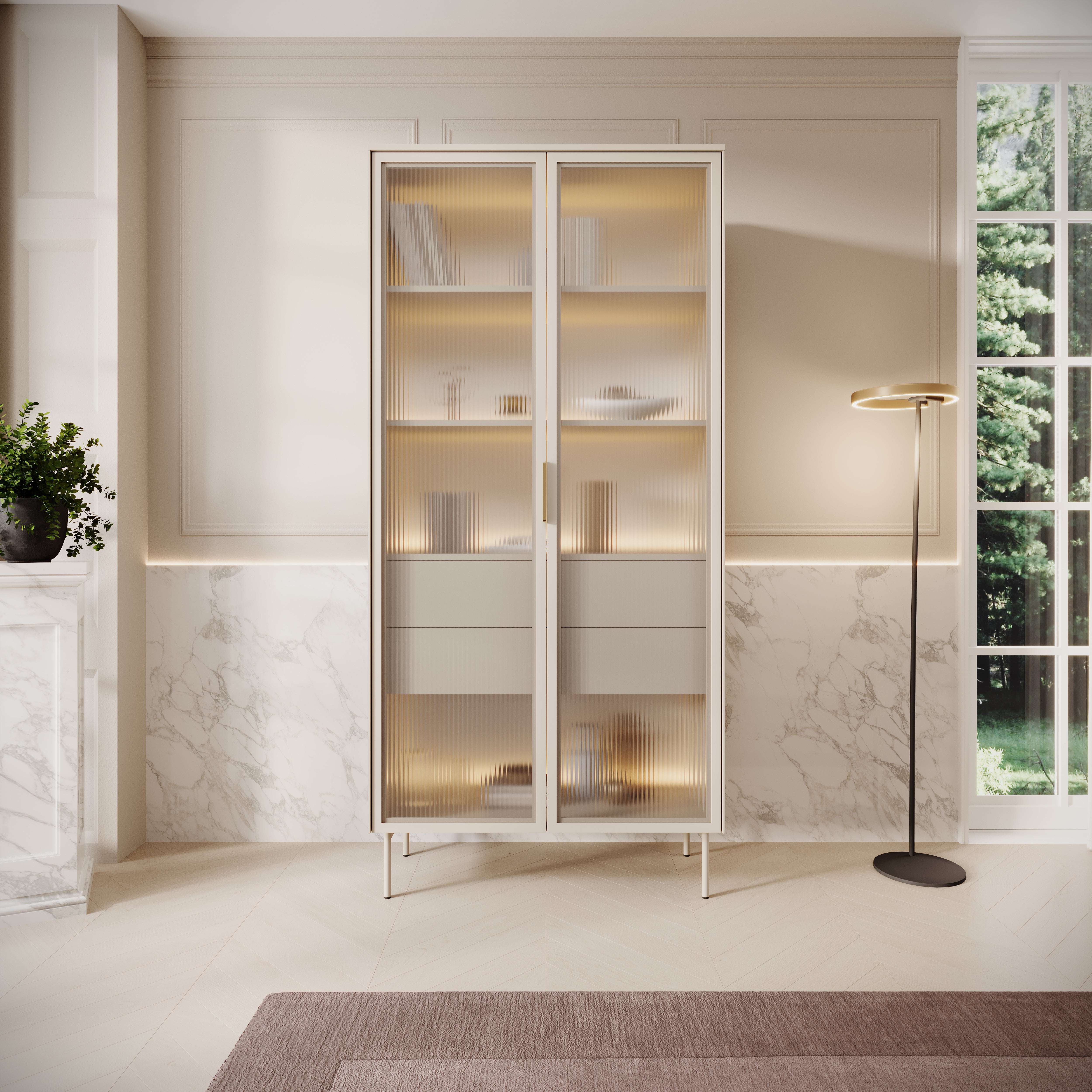 Lomo - Vitrinekast - Beige - 92x39x195 cm