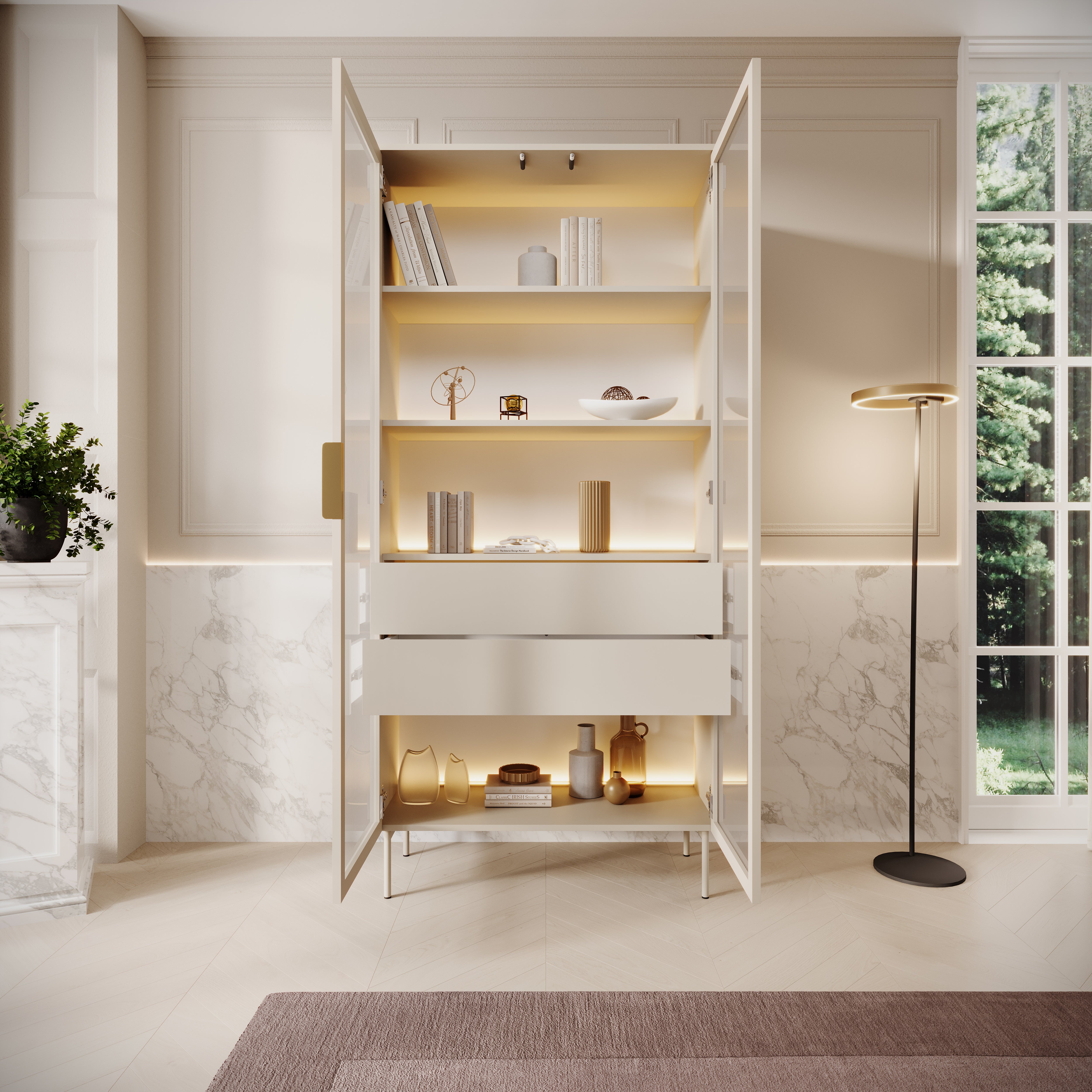 Lomo - Vitrinekast - Beige - 92x39x195 cm