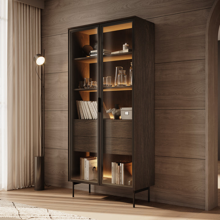 Lomo - Vitrinekast - Donker eiken - 92x39x195 cm