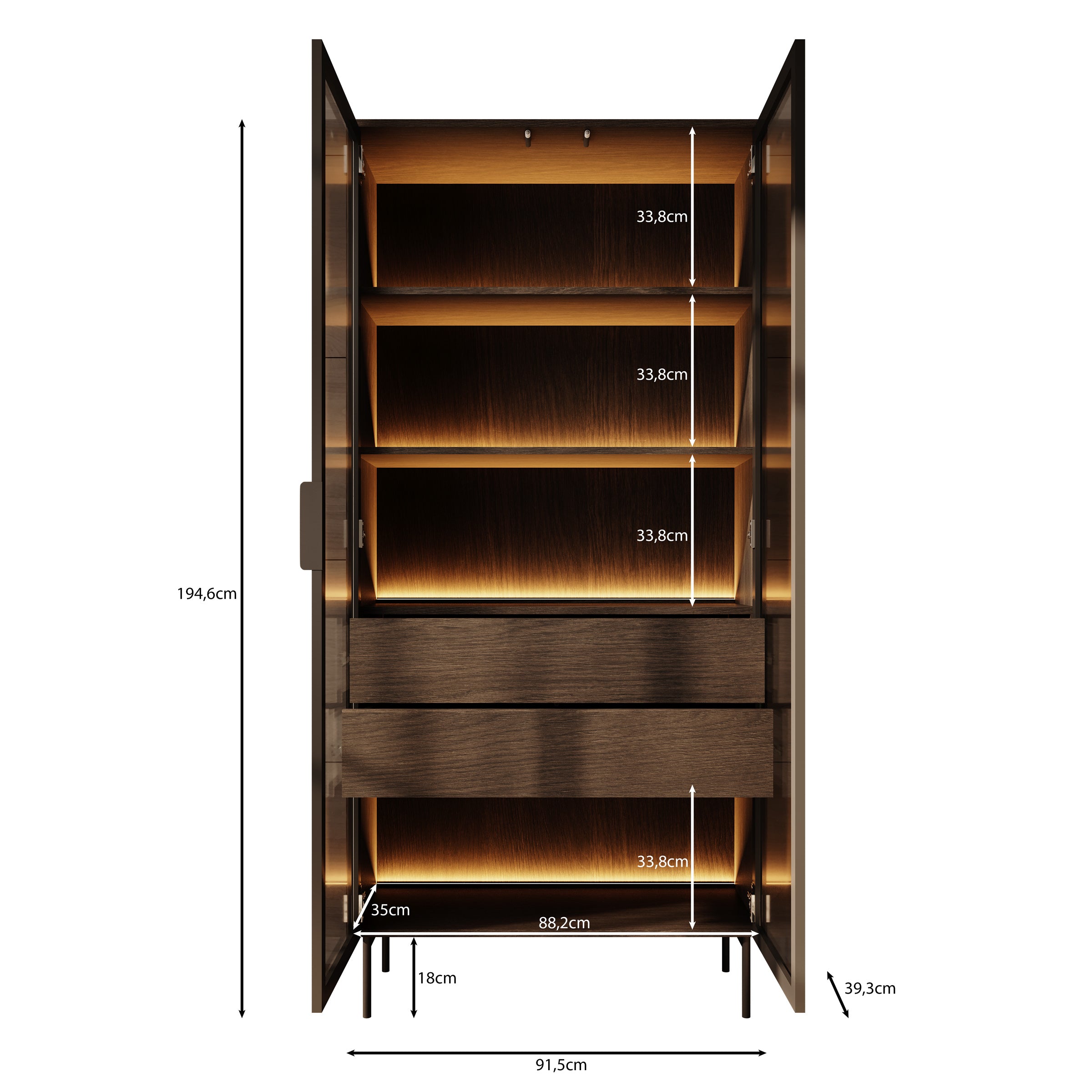 Lomo - Vitrinekast - Donker eiken - 92x39x195 cm