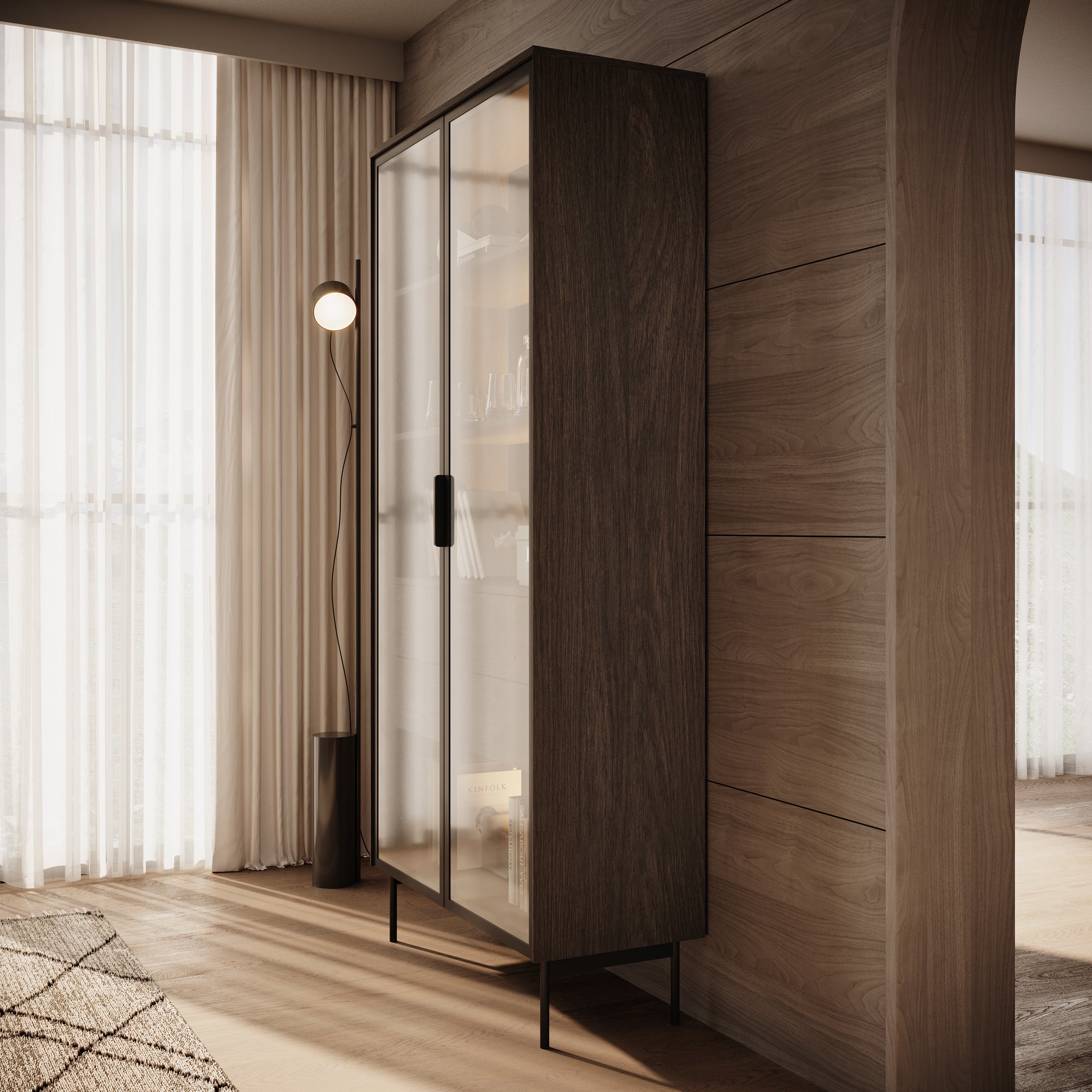 Lomo - Vitrinekast - Donker eiken - 92x39x195 cm