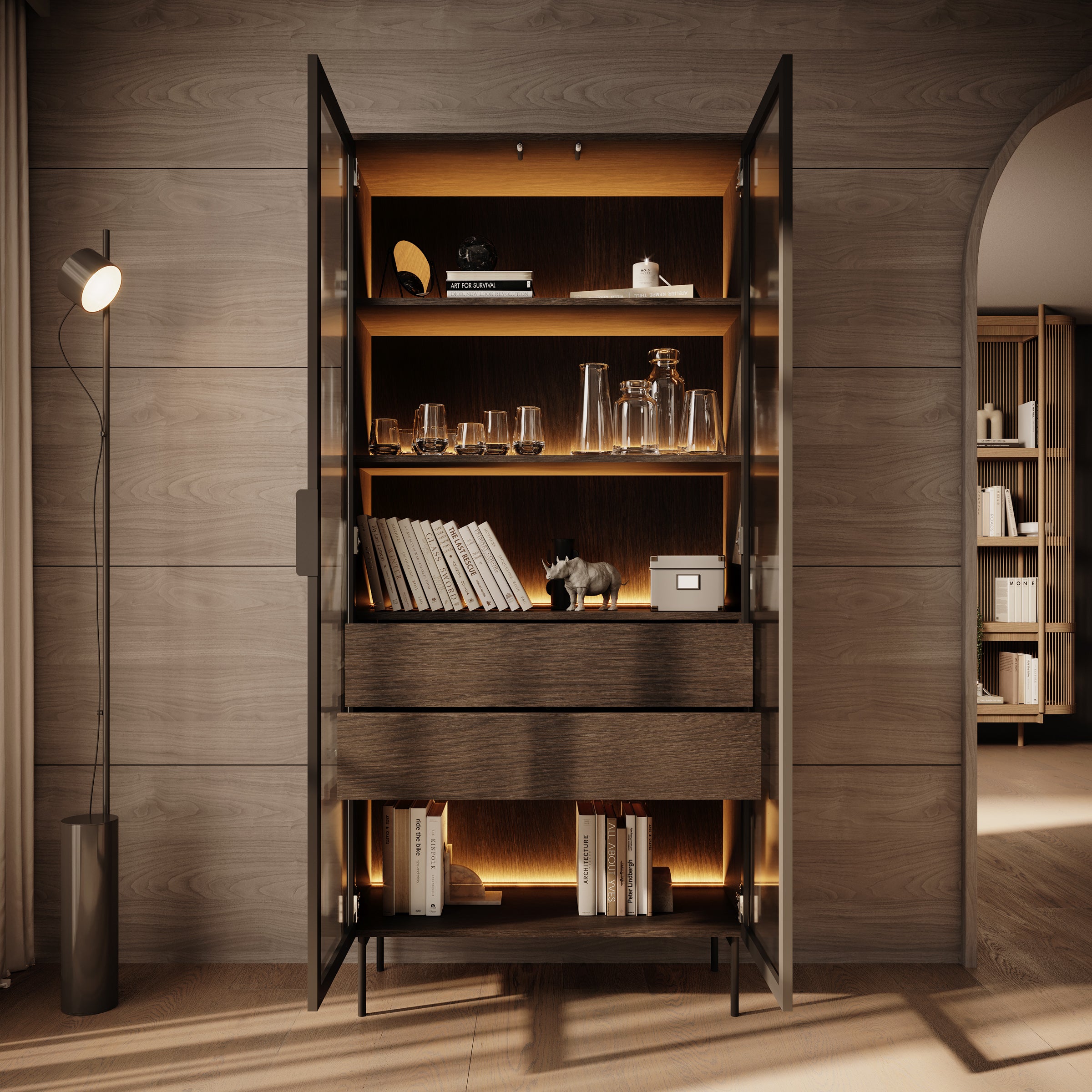 Lomo - Vitrinekast - Donker eiken - 92x39x195 cm