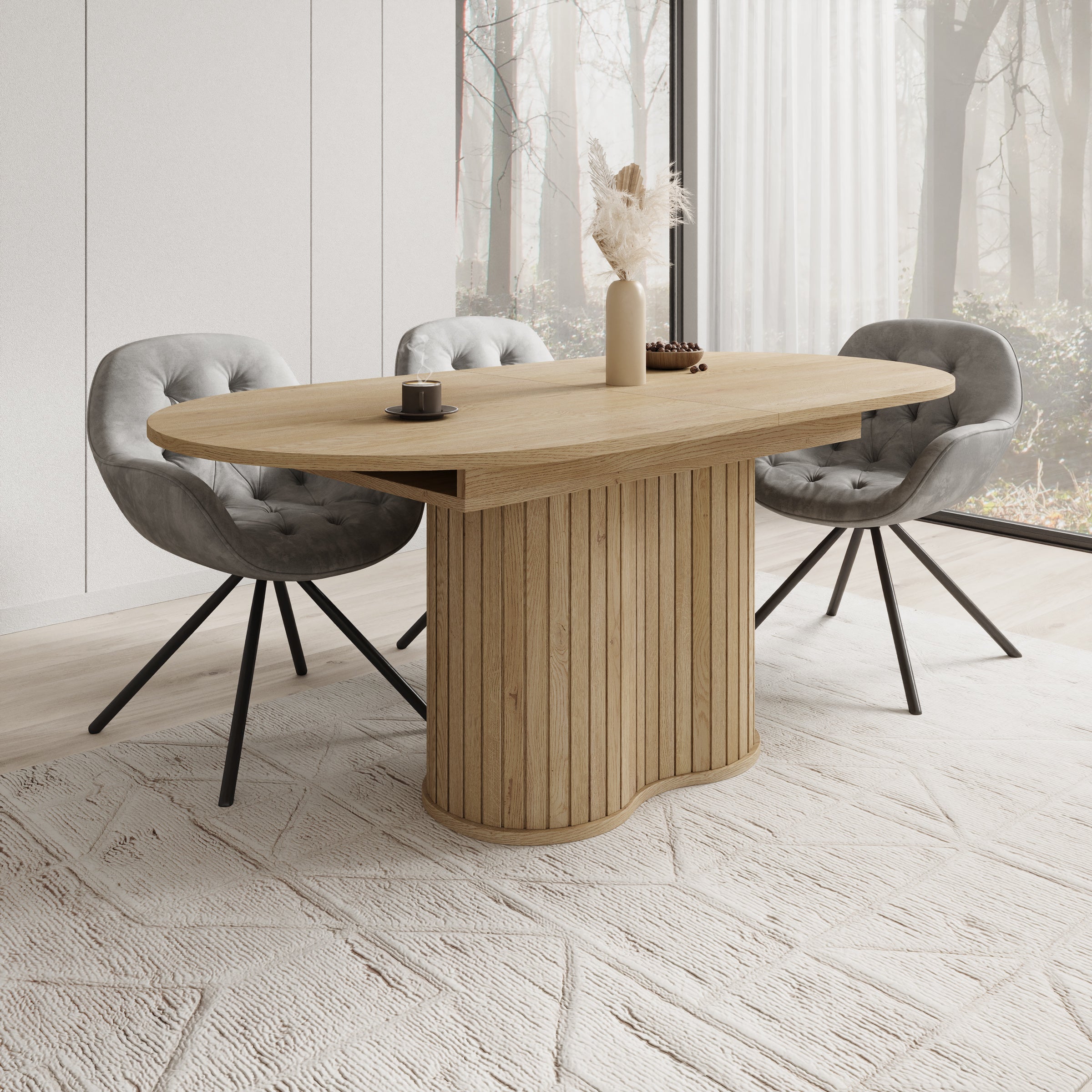 Loro - Eetkamertafel ovaal - Uitschuifbaar - Eikenpatroon - 180-220x90x76 cm