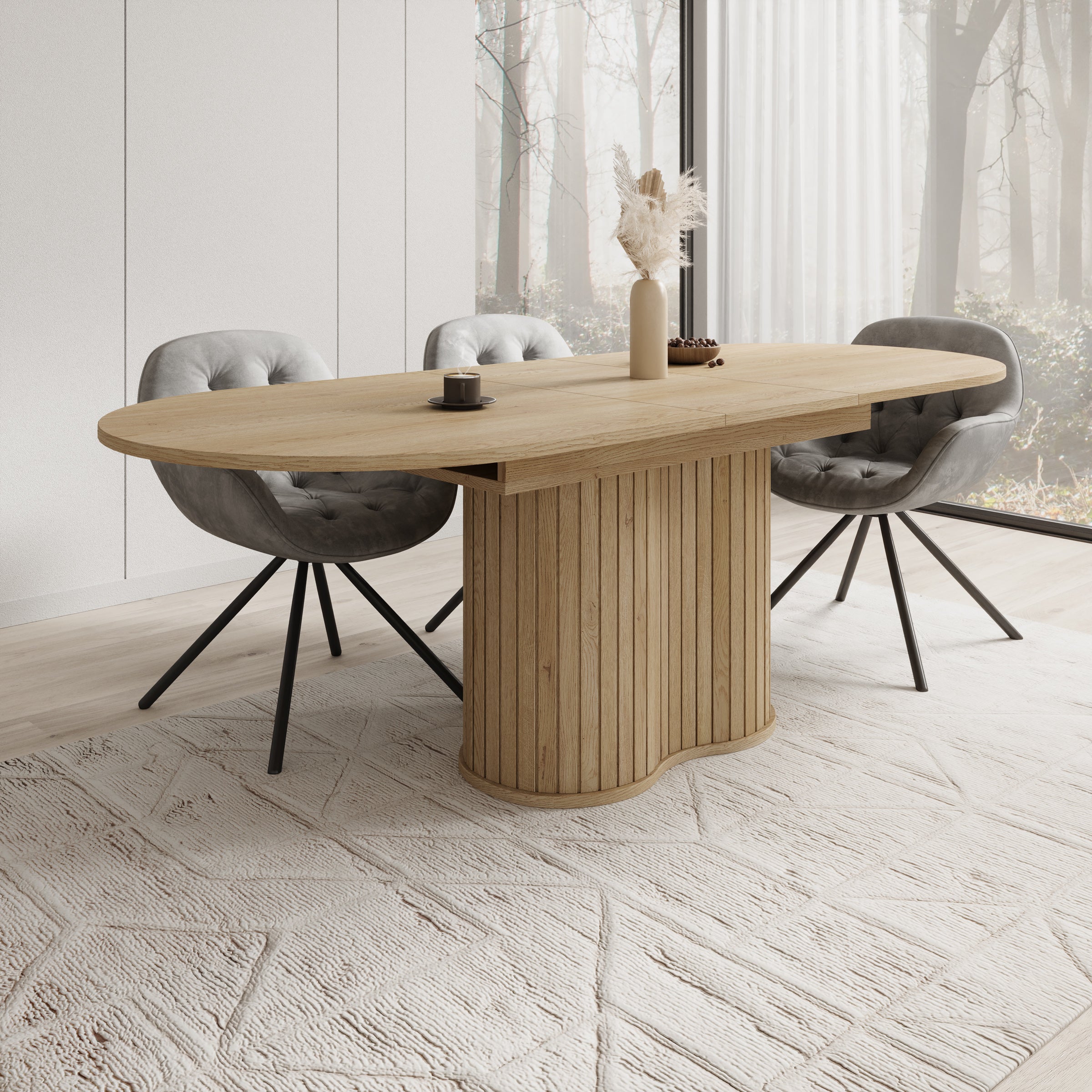 Loro - Eetkamertafel ovaal - Uitschuifbaar - Eikenpatroon - 180-220x90x76 cm