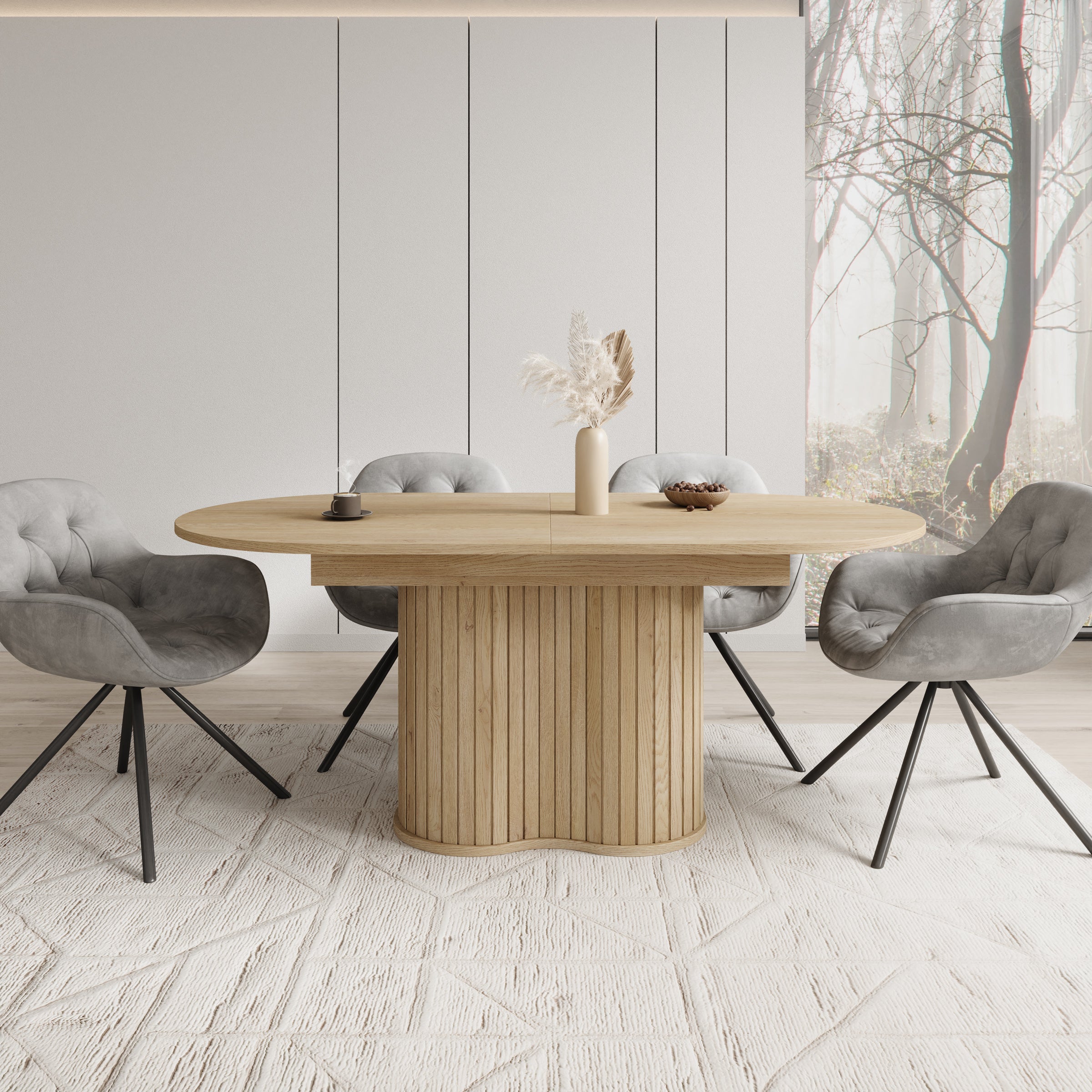 Loro - Eetkamertafel ovaal - Uitschuifbaar - Eikenpatroon - 180-220x90x76 cm