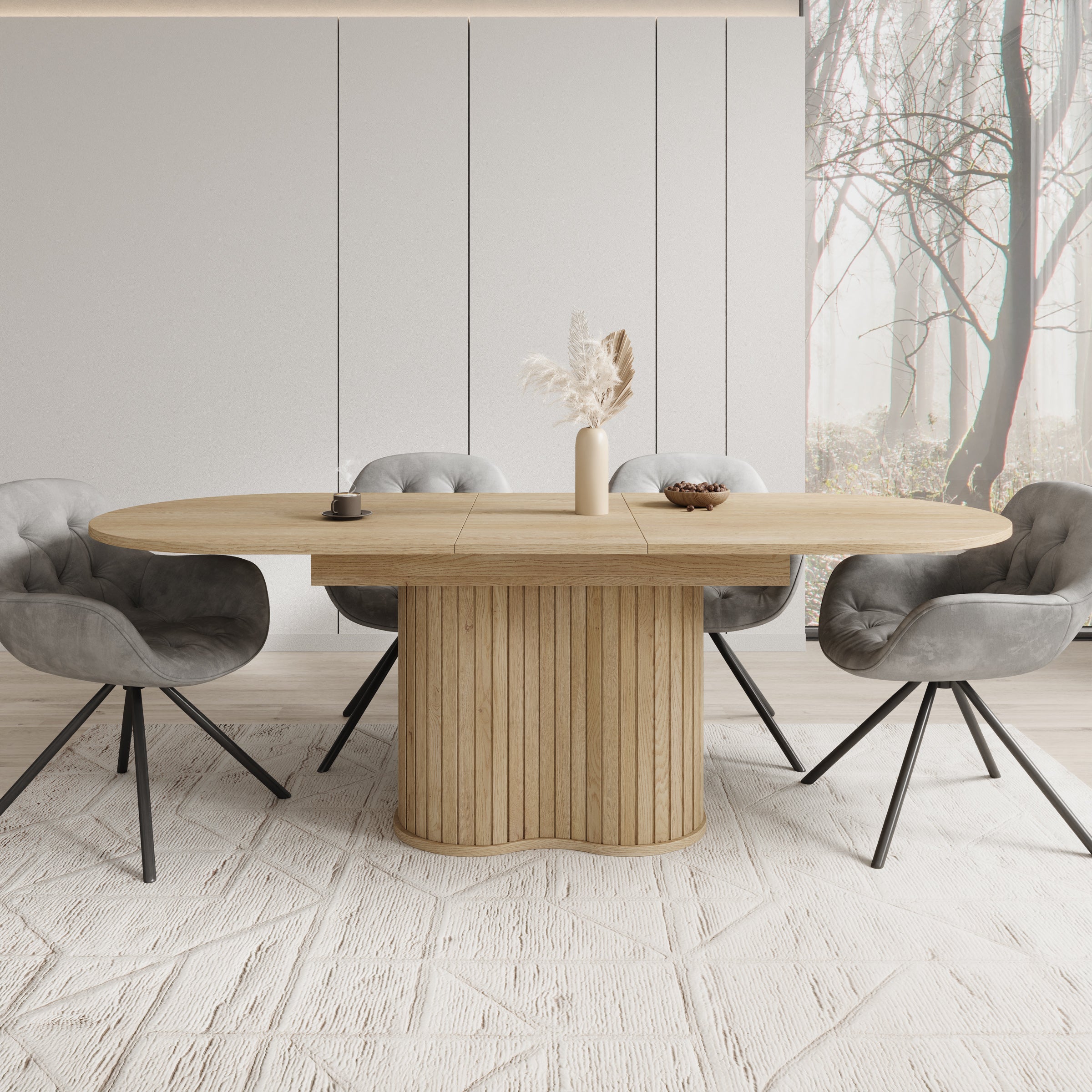 Loro - Eetkamertafel ovaal - Uitschuifbaar - Eikenpatroon - 180-220x90x76 cm