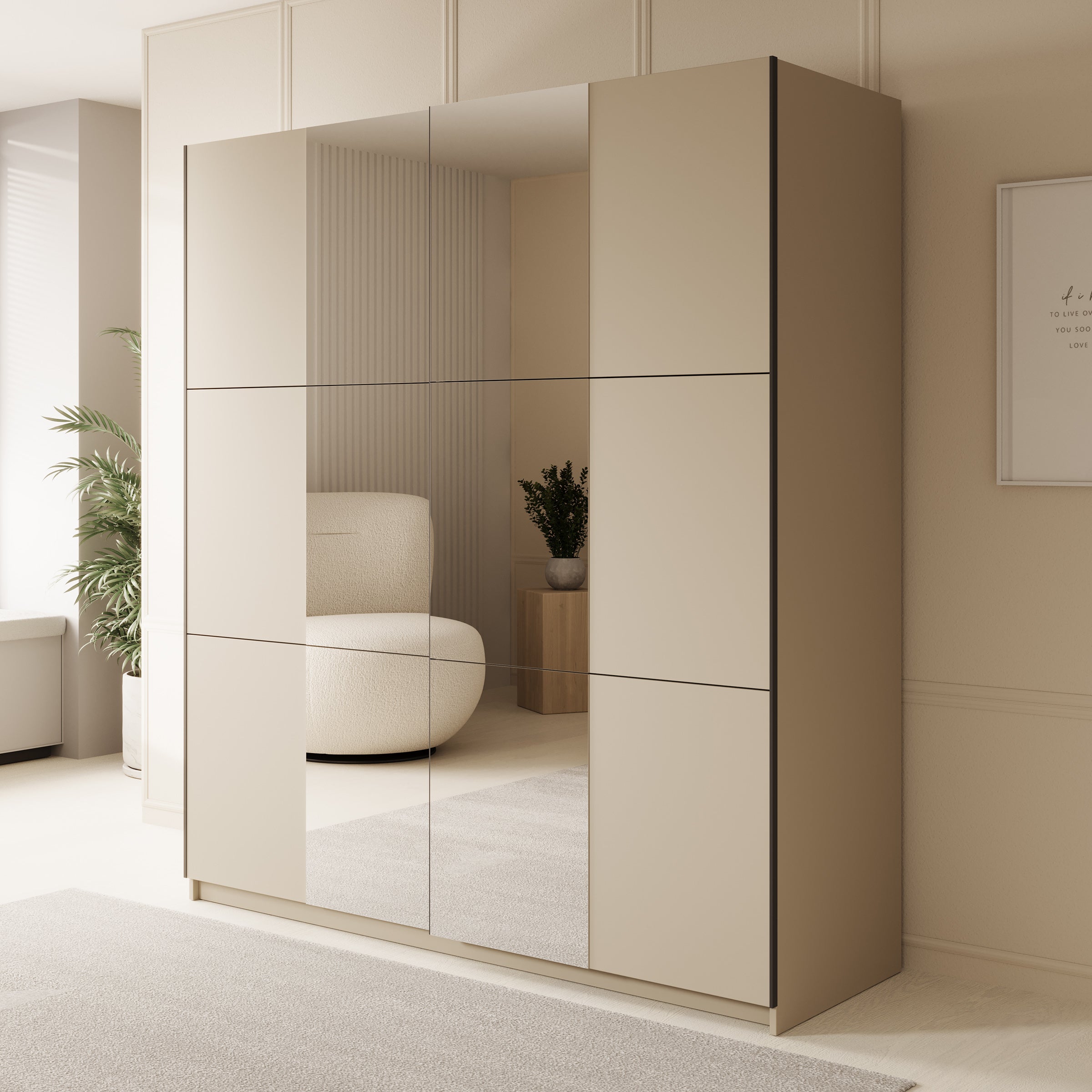 Luce - Kledingkast met schuifdeuren - Beige - 180x55x201 cm